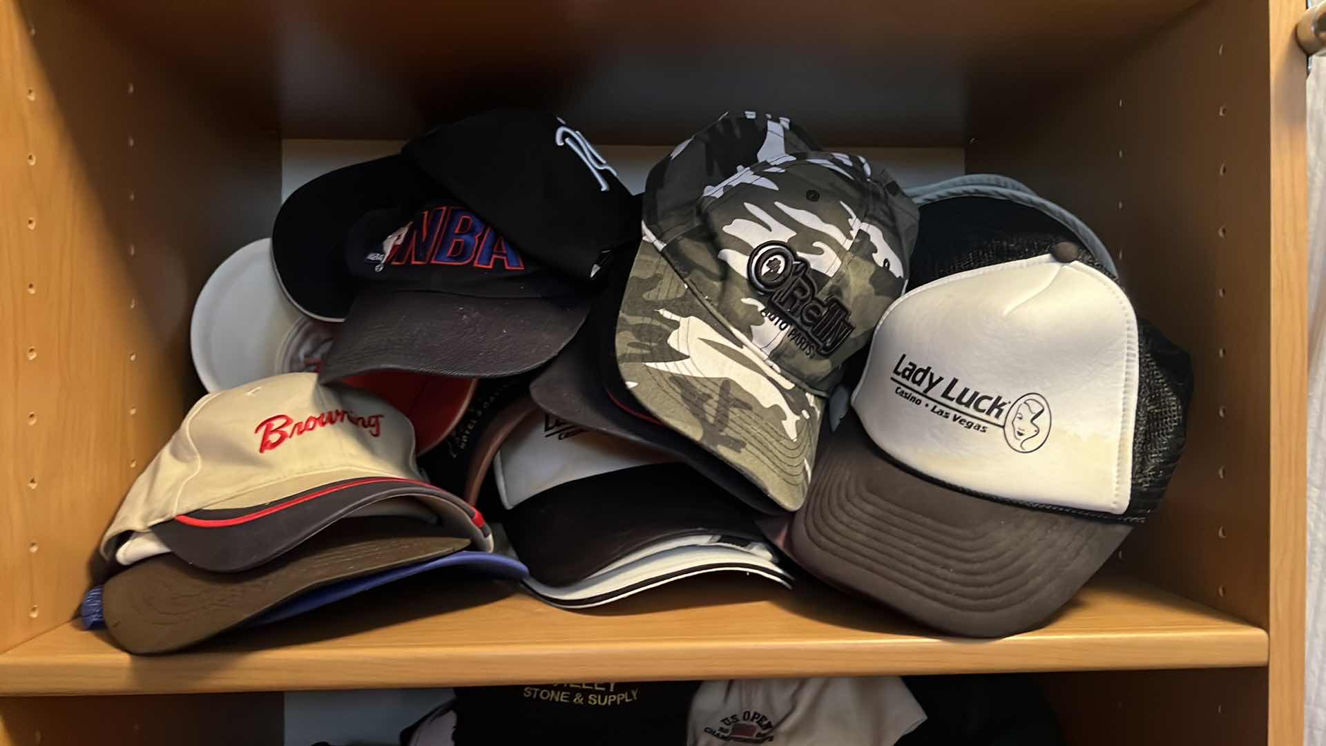 Photo 1 of CONTENTS OF CLOSET SHELF-MEN'S CAPS/HATS
