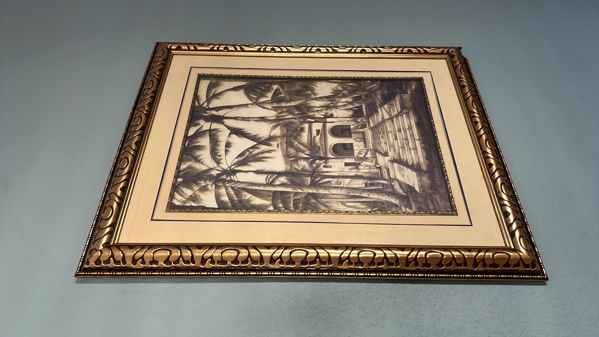 Photo 1 of GOLD FRAMED " TROPICAL MANSION" ARTWORK 25" x 31"