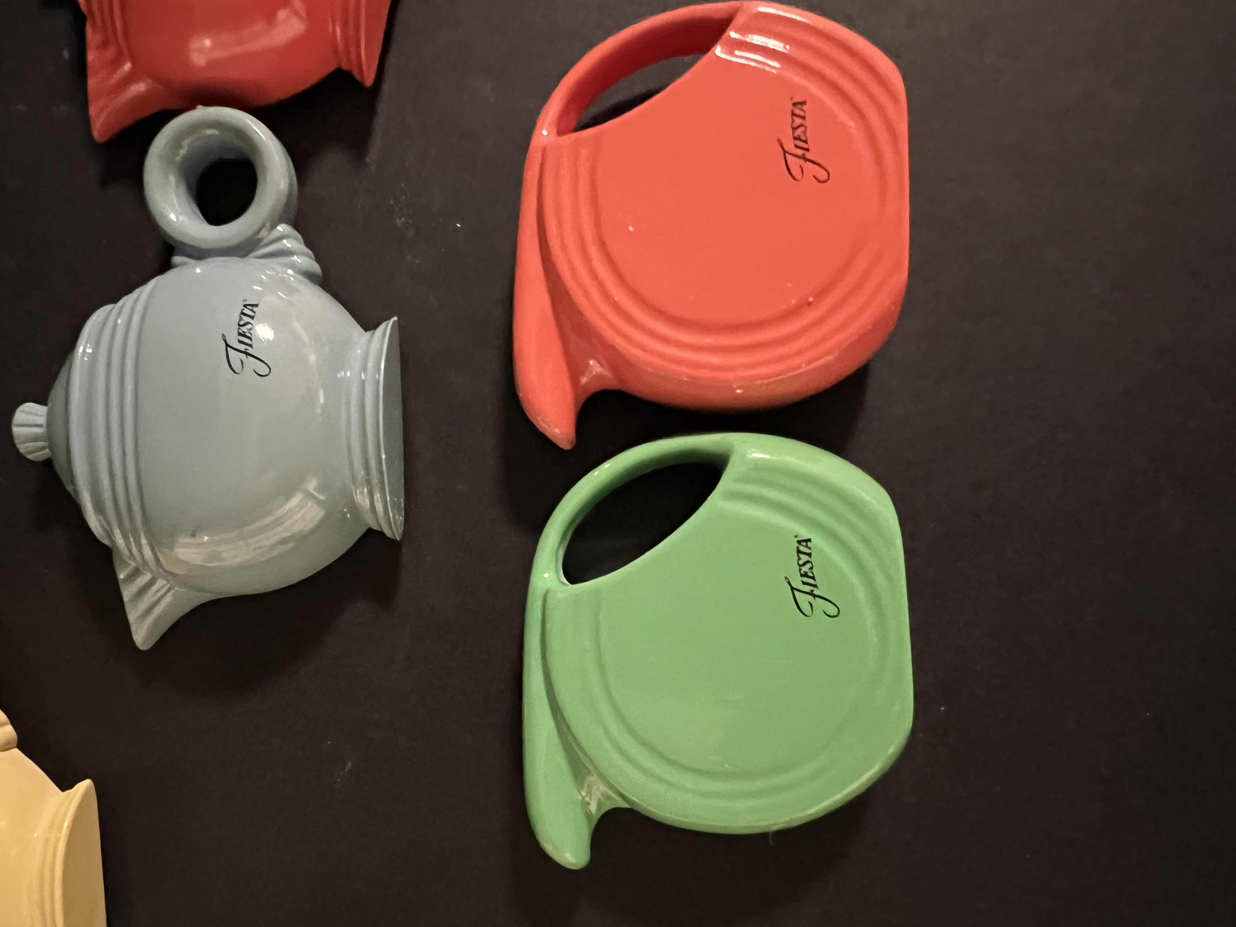 Photo 1 of 8-FIESTA BRAND REFRIGERATOR MAGNETS. ASSORTE D SHAPES, TEAPOT, PLATES, AND PITCHERS