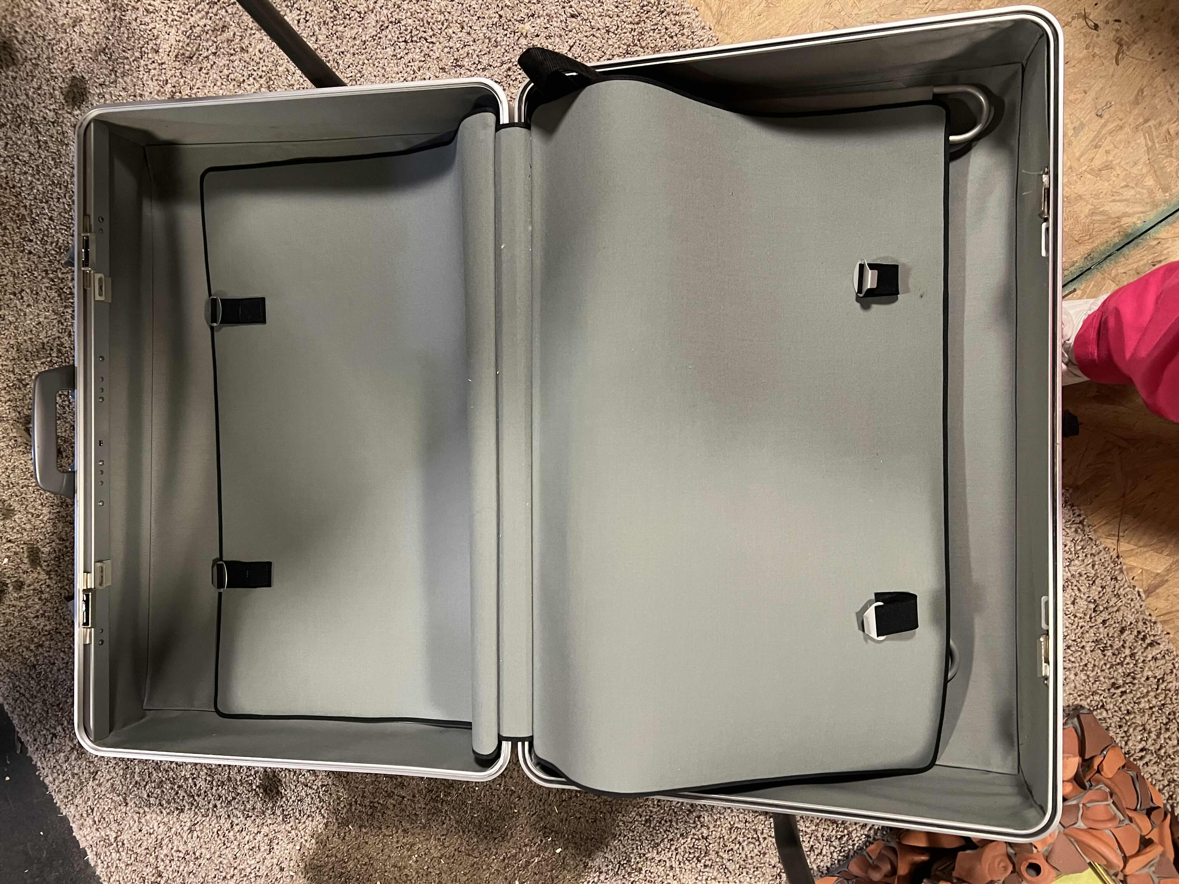 Photo 1 of LARGE VINTAGE ZERO HALIBURTON SUITCASE. SILVER. 2.91cuft.  INCLUDES HANGERS, HANGING BAG AND STAND.