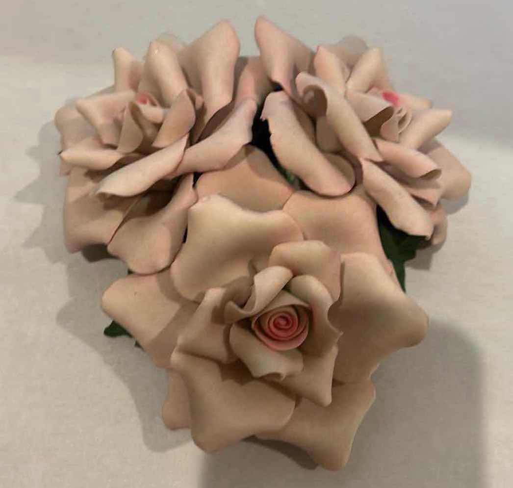 Photo 1 of 2-CAPODIMONTE YELLOW & PINK ROSE FLOWER SCULPTURES 6" x 6" H3"