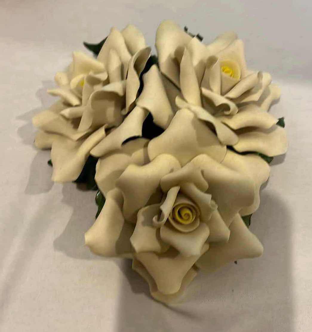 Photo 1 of 2-CAPODIMONTE YELLOW & PINK ROSE FLOWER SCULPTURES 6" x 6" H3"