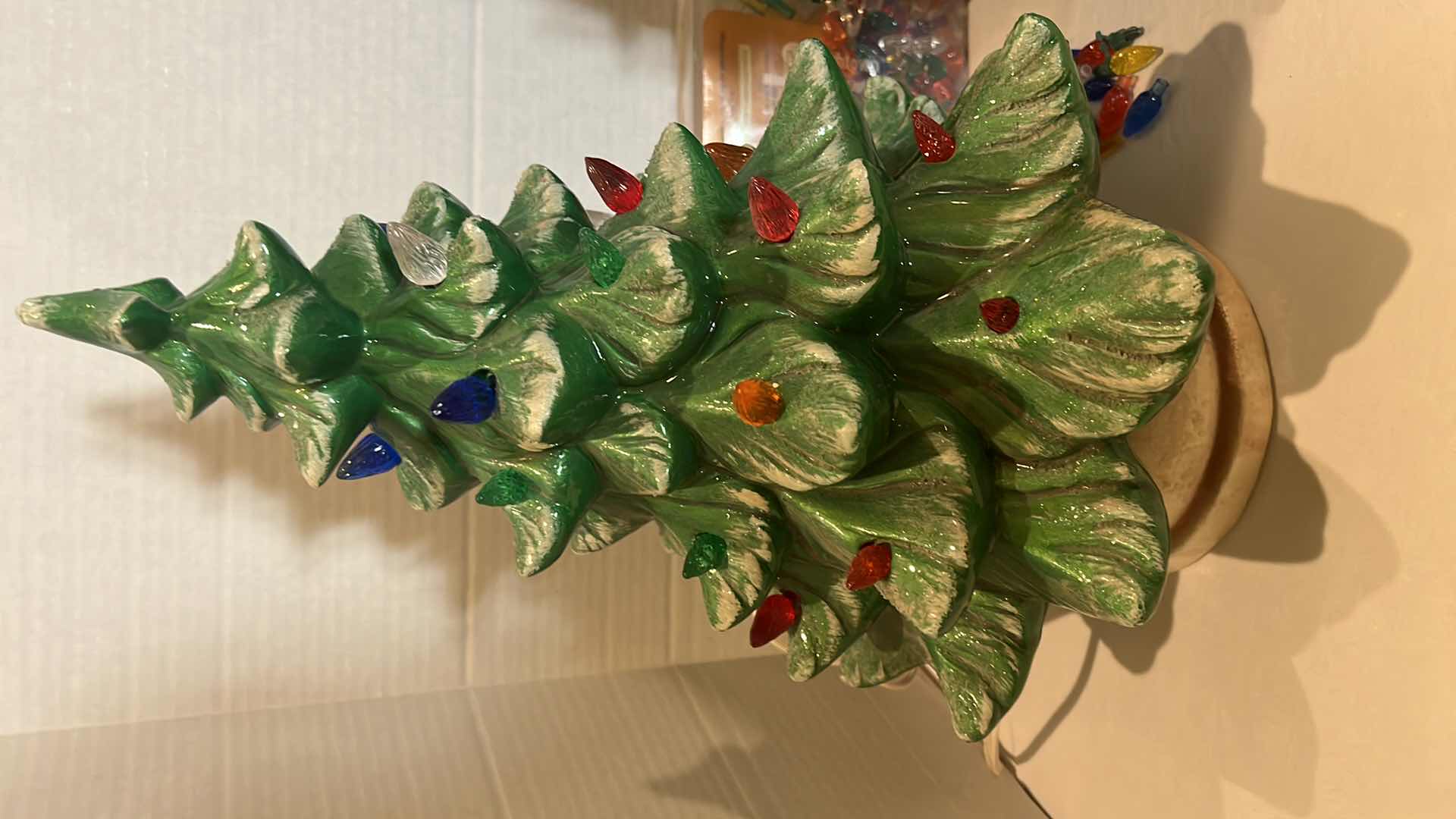 Photo 1 of 2-CERAMIC CHRISTMAS TREES W LIGHTS W11" H16"