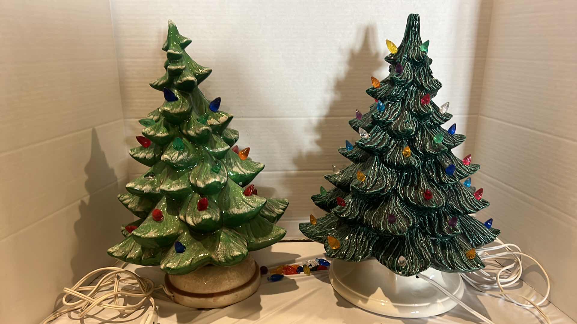 Photo 1 of 2-CERAMIC CHRISTMAS TREES W LIGHTS W11" H16"