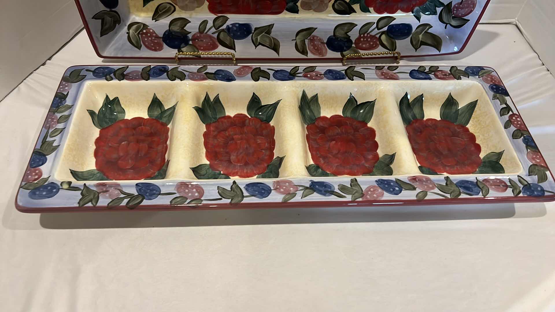 Photo 1 of 2-LASAL STUDIO ROSE CERAMIC SERVING DISHES 18" x 10" & 18" x 7"