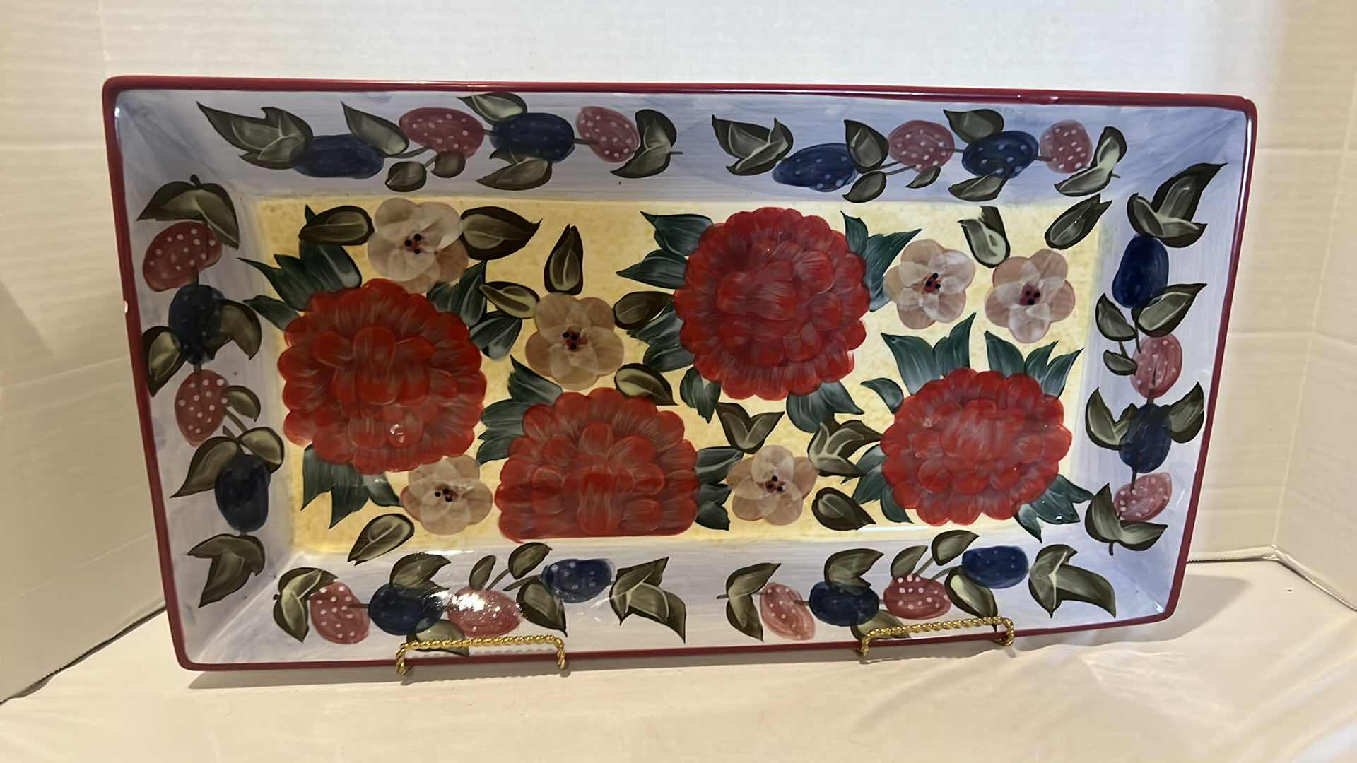 Photo 1 of 2-LASAL STUDIO ROSE CERAMIC SERVING DISHES 18" x 10" & 18" x 7"