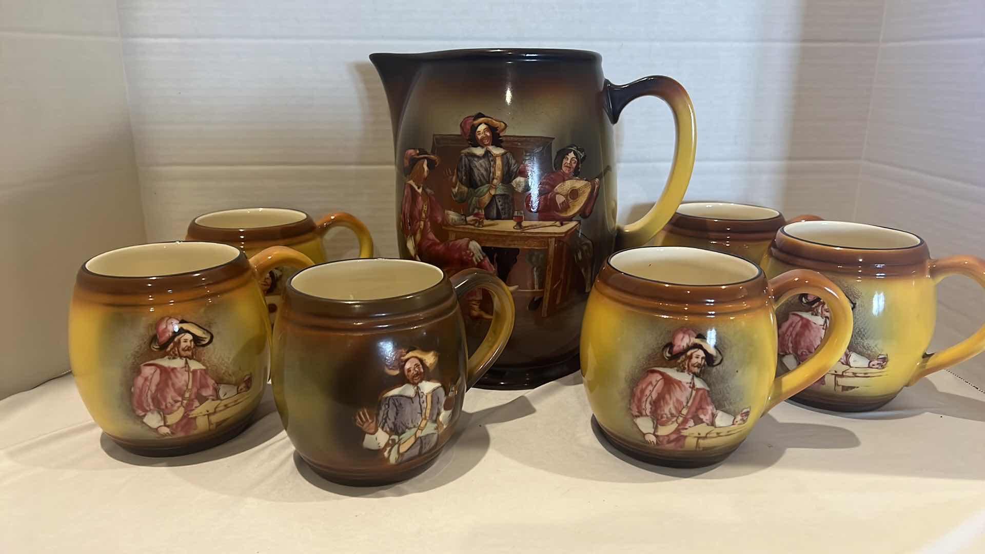 View 1 of 7 PCS-ERPHILA ART POTTERY PITCHER & 6-MUGS FROM CZECH SLAVAKIA