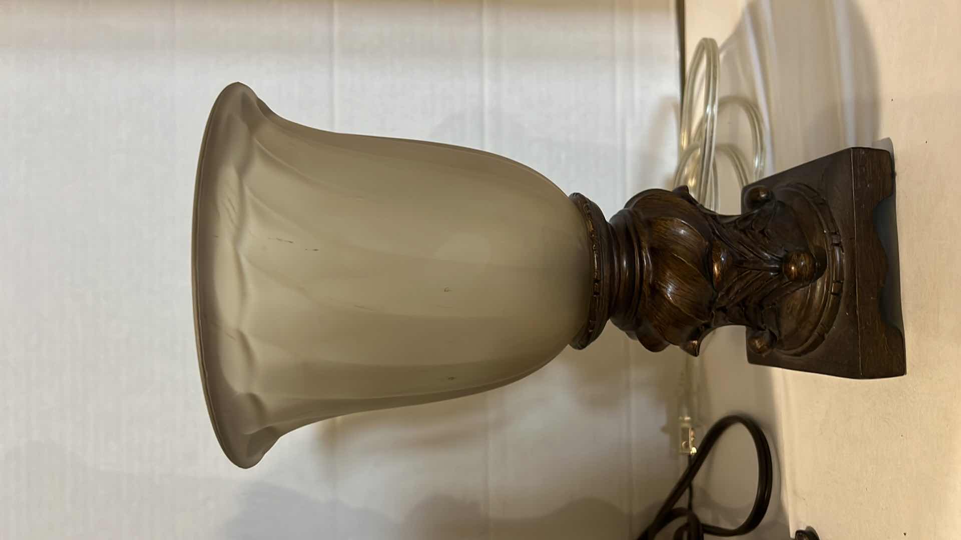 Photo 1 of 2-VINTAGE TABLE LAMPS W GLASS UPSHADE H19", H10"