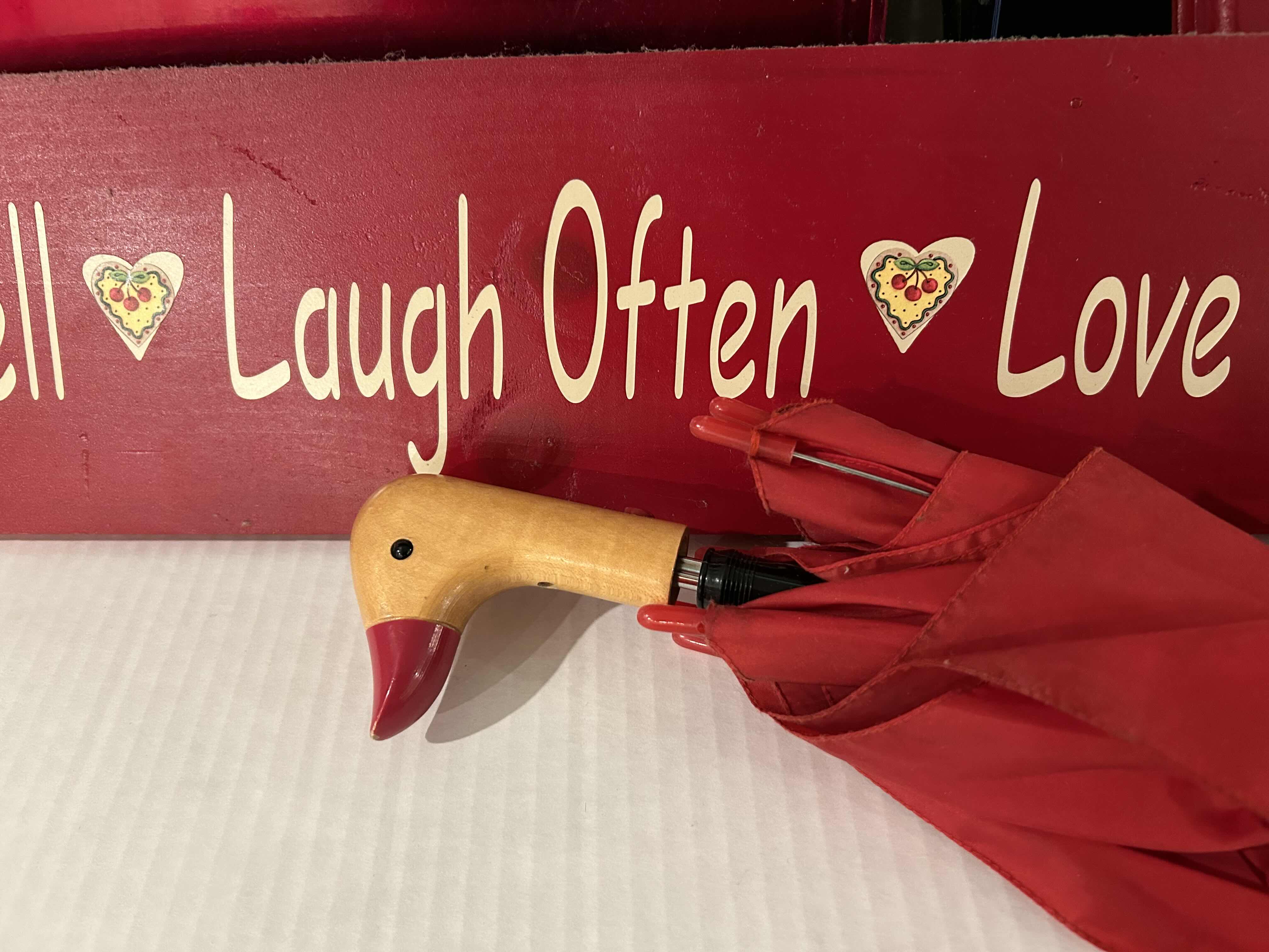 Photo 1 of 5- PIECES OF HOME DECOR INCLUDING ONE WOOD DUCK HANDLED UMBRELLA