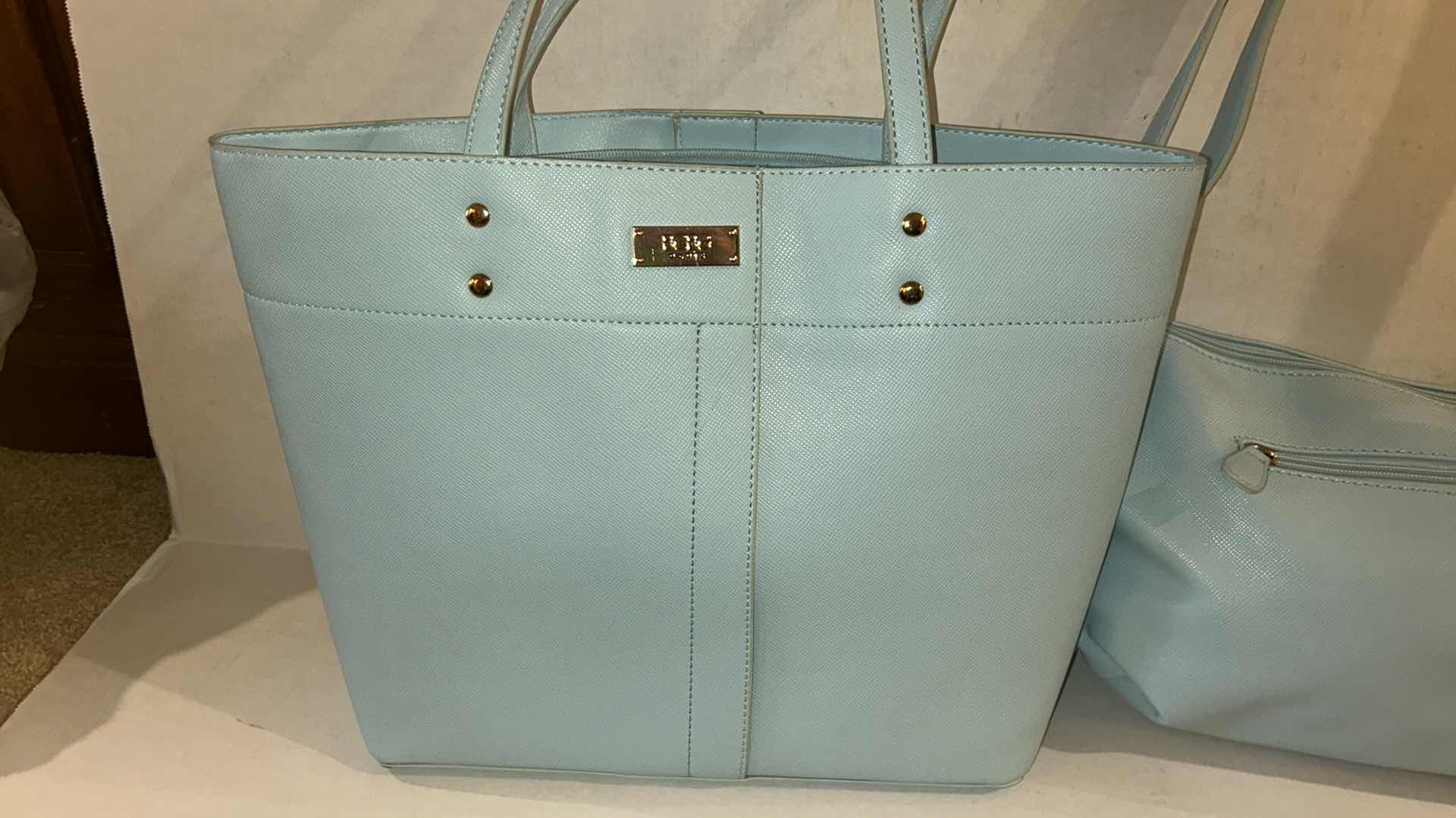 Photo 1 of 2-BCBG PARIS BLUE FAUX PEBBLE LEATHER SHOULDER HANDBAGS