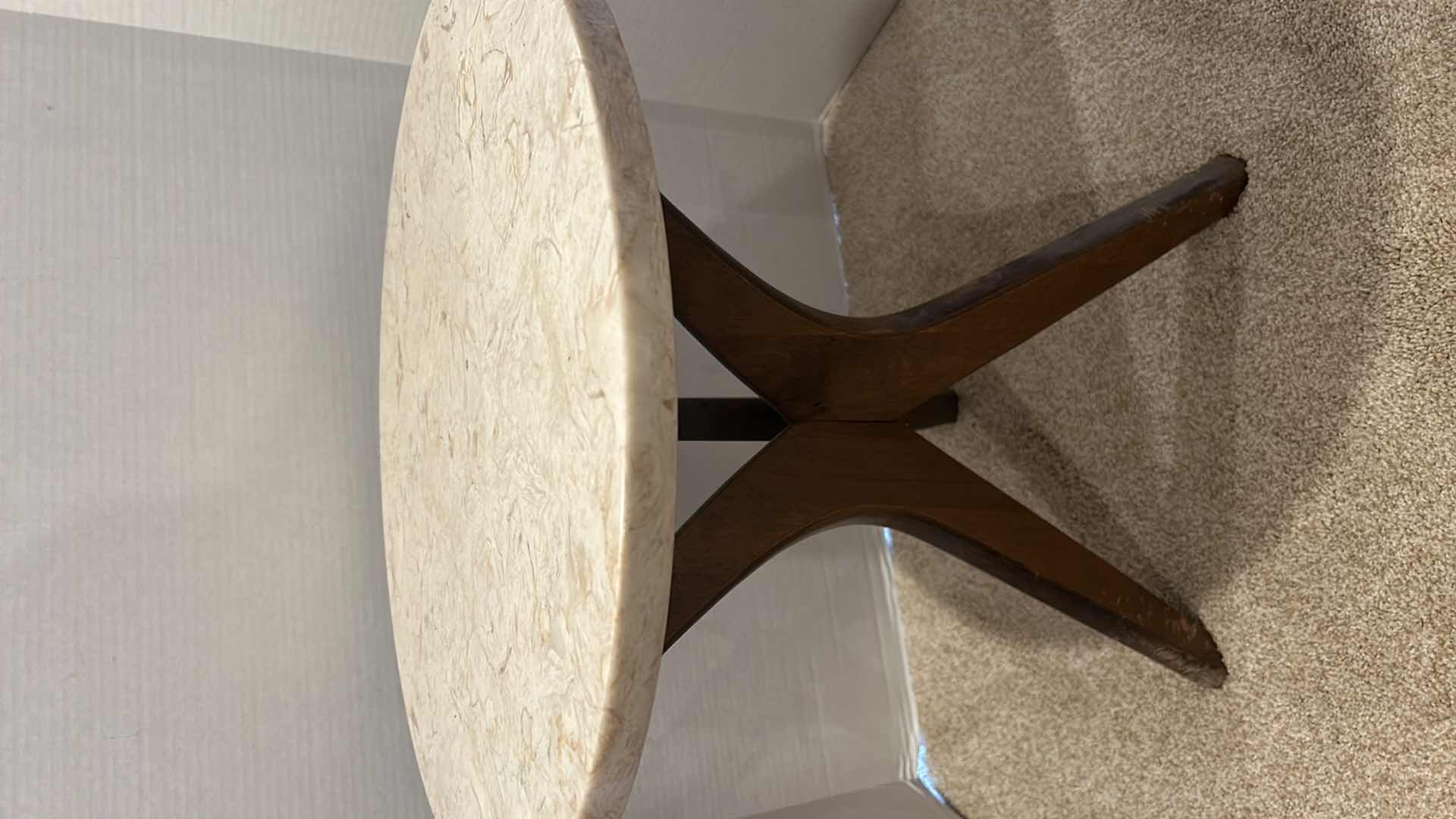 Photo 1 of 18" ROUND WOOD BASE W MARBLE TOP ACCENT TABLE  H18”