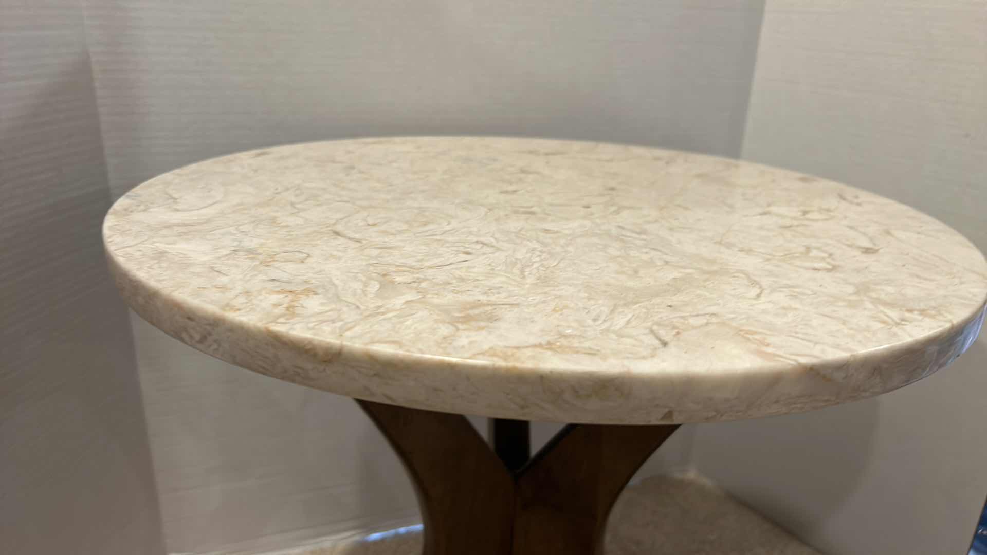 Photo 1 of 18" ROUND WOOD BASE W MARBLE TOP ACCENT TABLE  H18”