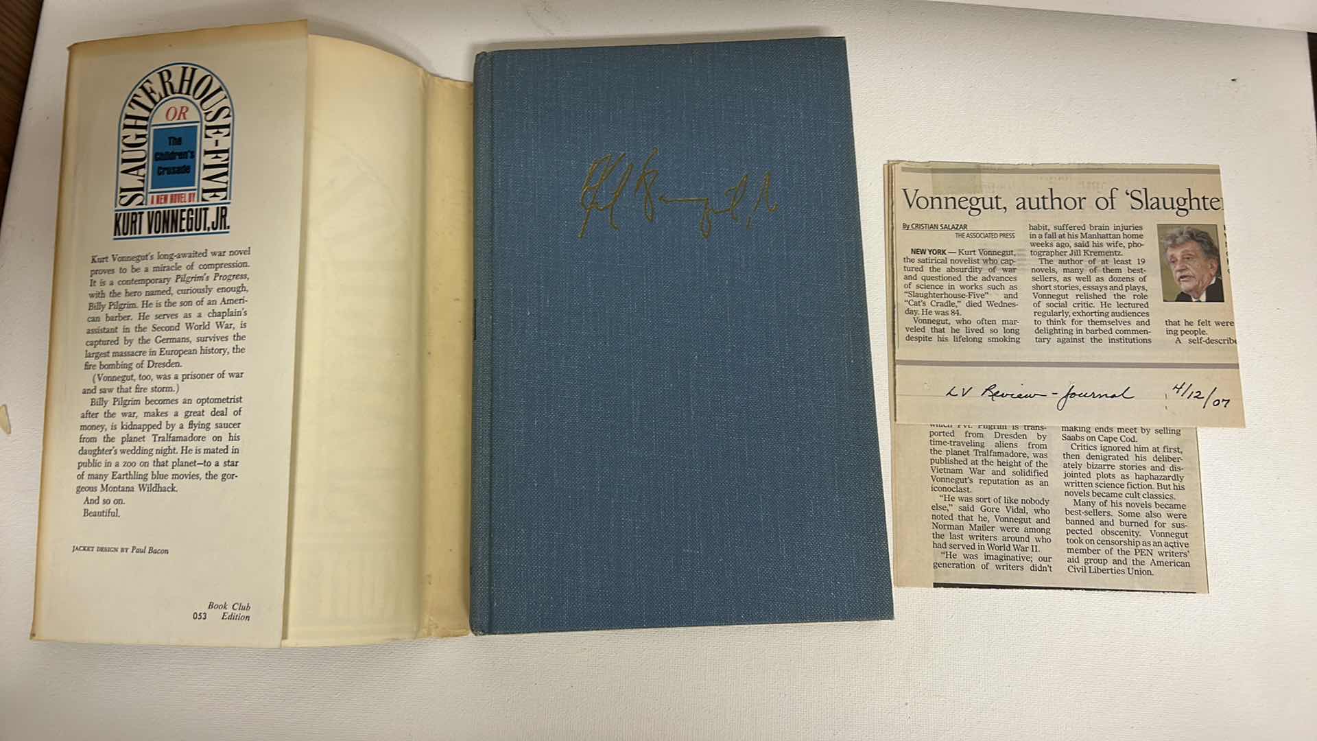 Photo 1 of 2 VINTAGE HARDCOVER BOOKS WITH JACKETS, “THE GRAPES OF WRATH BY STEINBECK, SLAUGHTERHOUSE-5  BY VONNEGUT