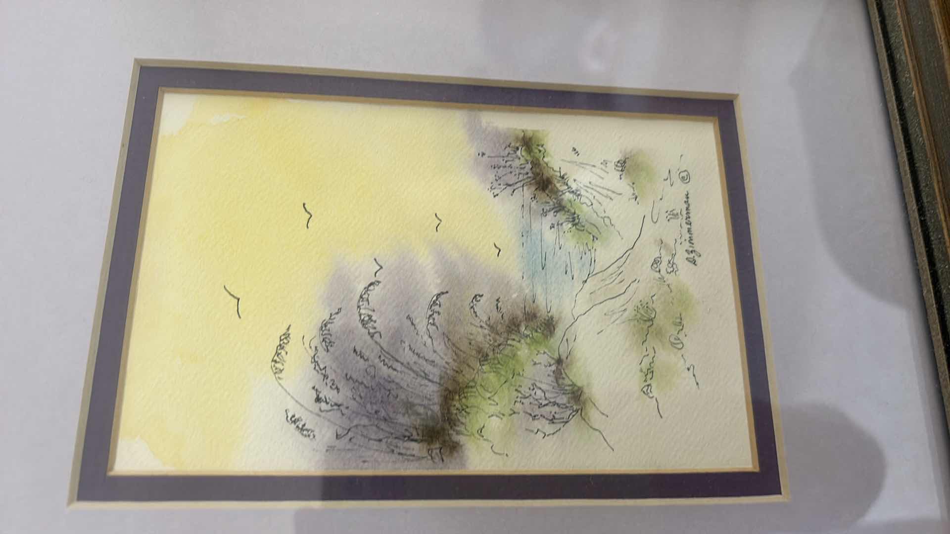 Photo 1 of 2 - WOOD FRAMED WATERCOLOR SIGNED D ZIMMERMAN ARTWORK PIECES 11 1/2” x 13 1/2”