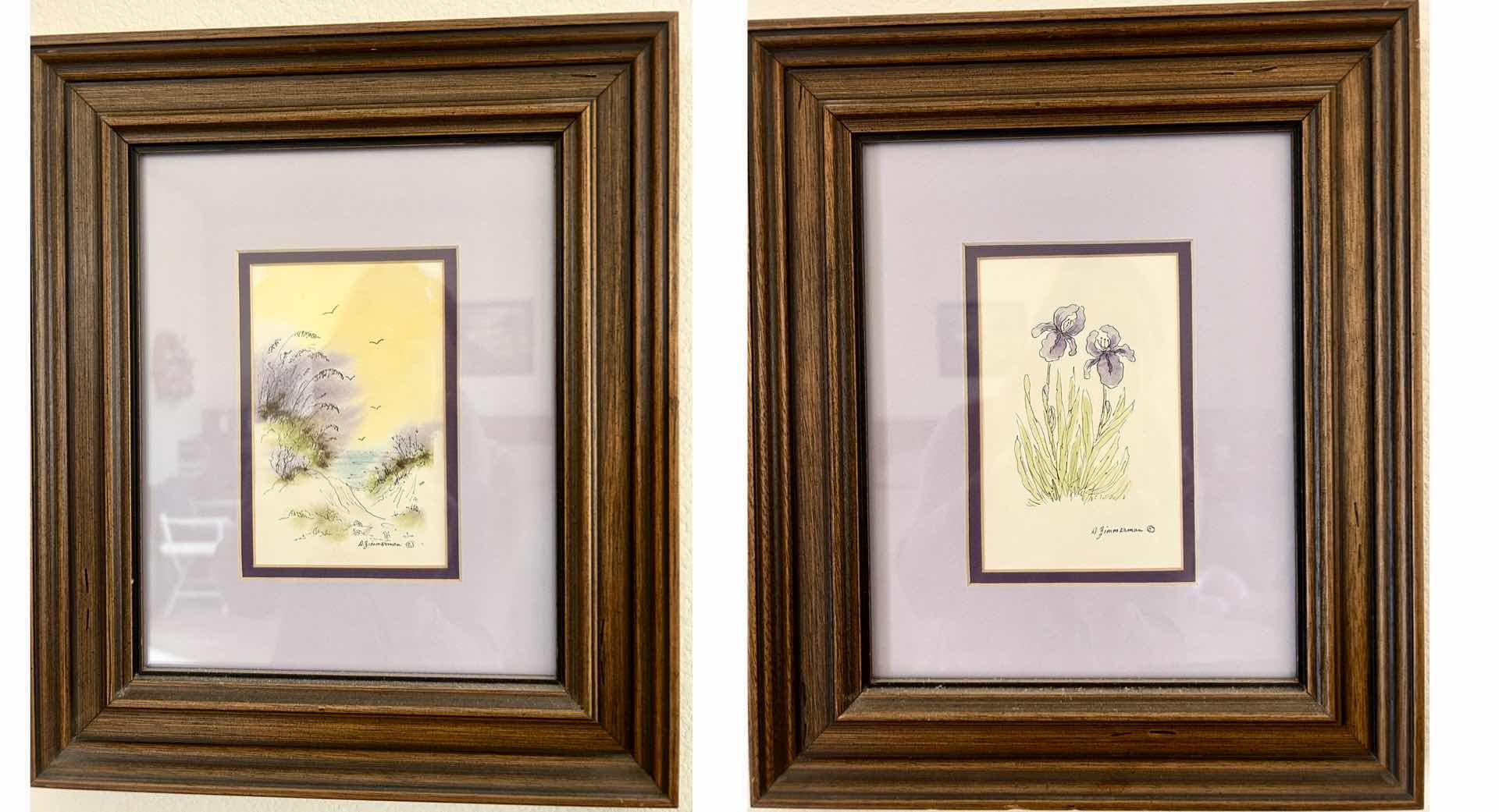 Photo 1 of 2 - WOOD FRAMED WATERCOLOR SIGNED D ZIMMERMAN ARTWORK PIECES 11 1/2” x 13 1/2”
