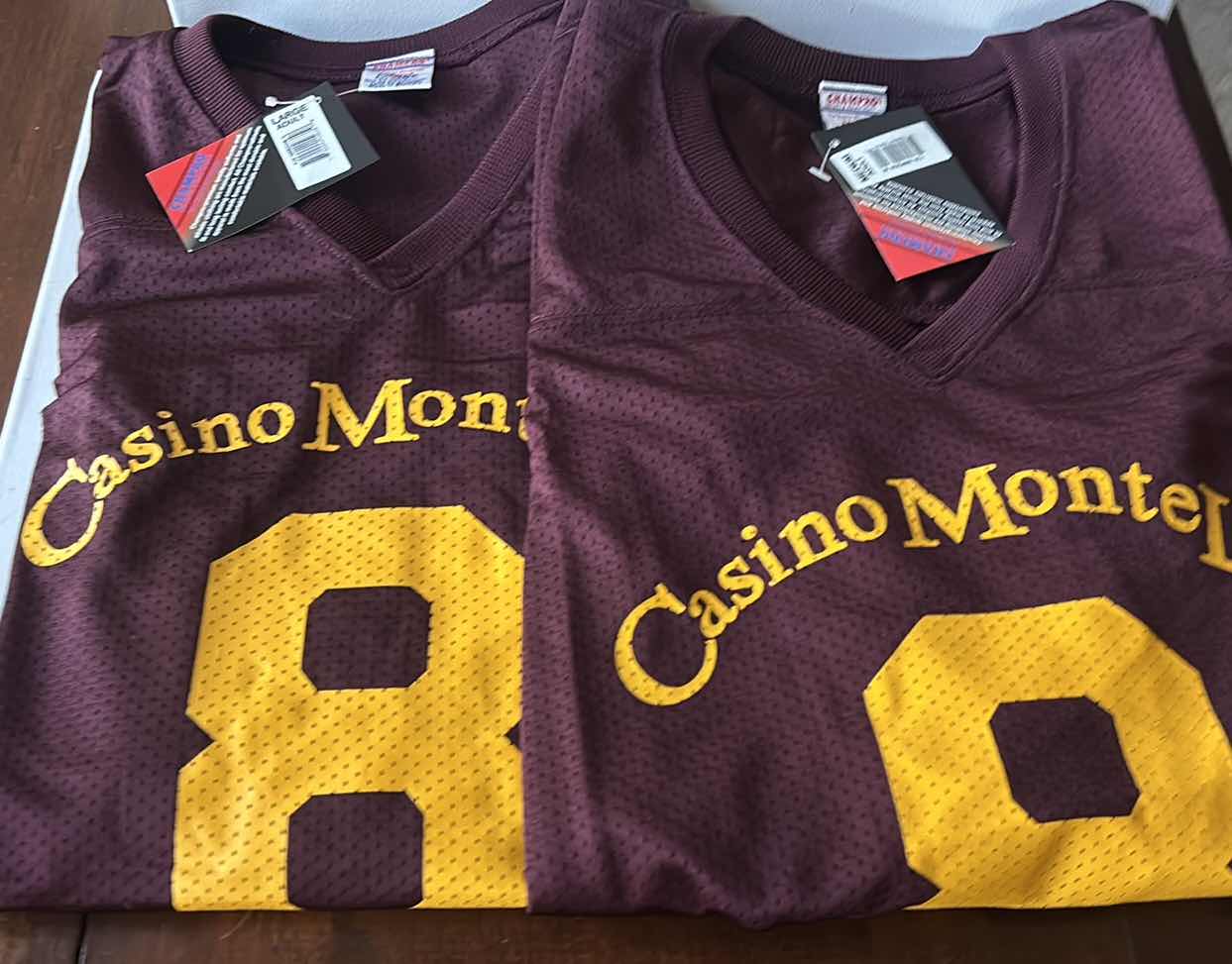 Photo 1 of 2 NEW CASINO MONTE LAGO FOOTBALL JERSEYS SIZE M & L AND 3 TEE SHIRTS SIZE L