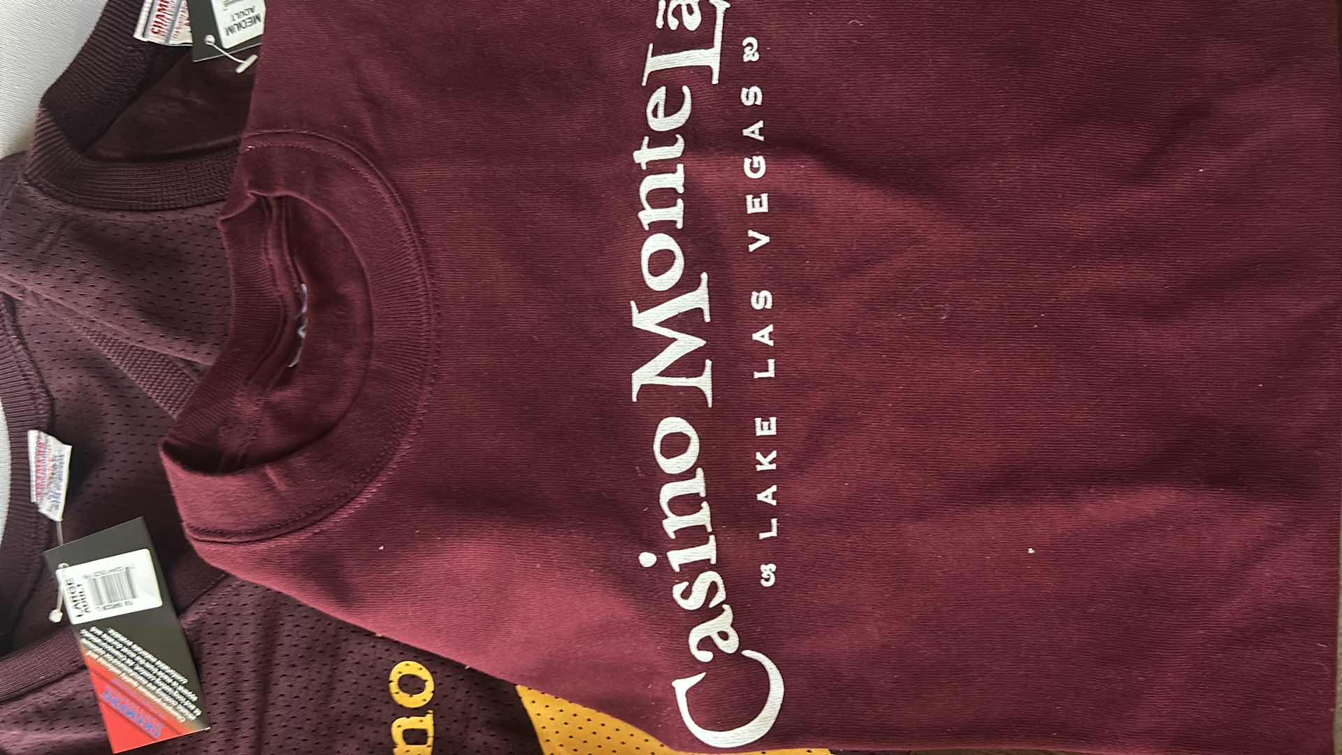 Photo 1 of 2 NEW CASINO MONTE LAGO FOOTBALL JERSEYS SIZE M & L AND 3 TEE SHIRTS SIZE L