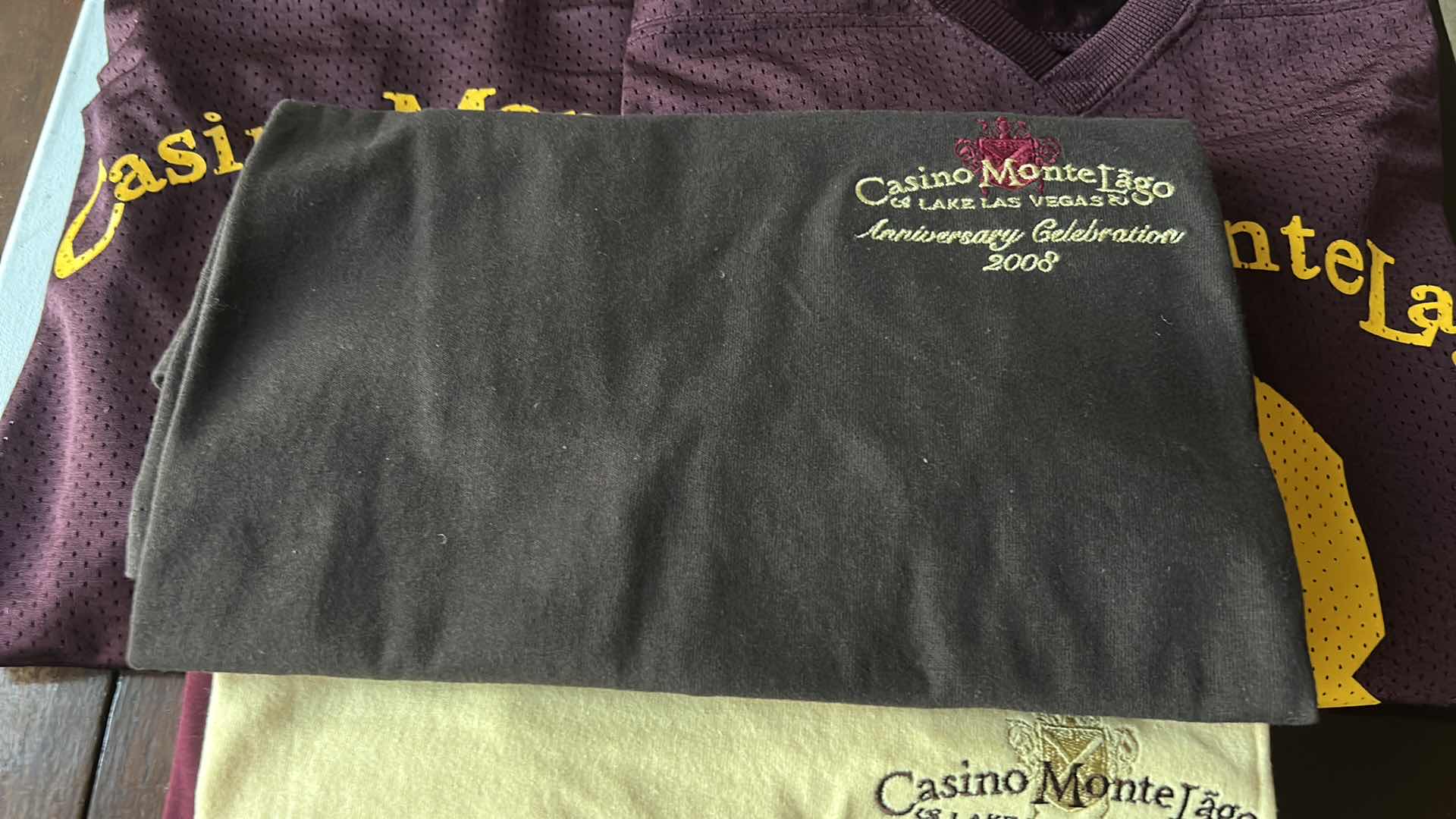 Photo 1 of 2 NEW CASINO MONTE LAGO FOOTBALL JERSEYS SIZE M & L AND 3 TEE SHIRTS SIZE L