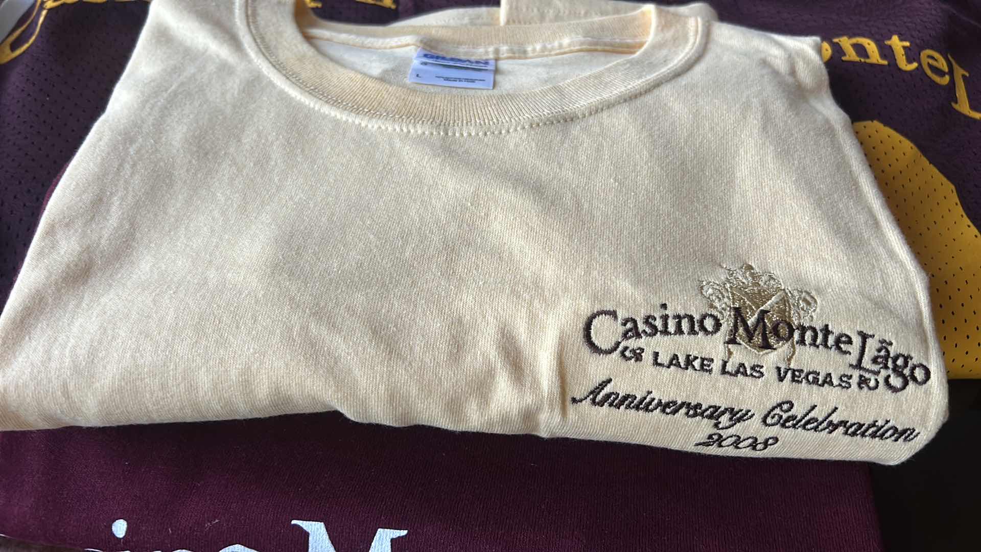 Photo 1 of 2 NEW CASINO MONTE LAGO FOOTBALL JERSEYS SIZE M & L AND 3 TEE SHIRTS SIZE L