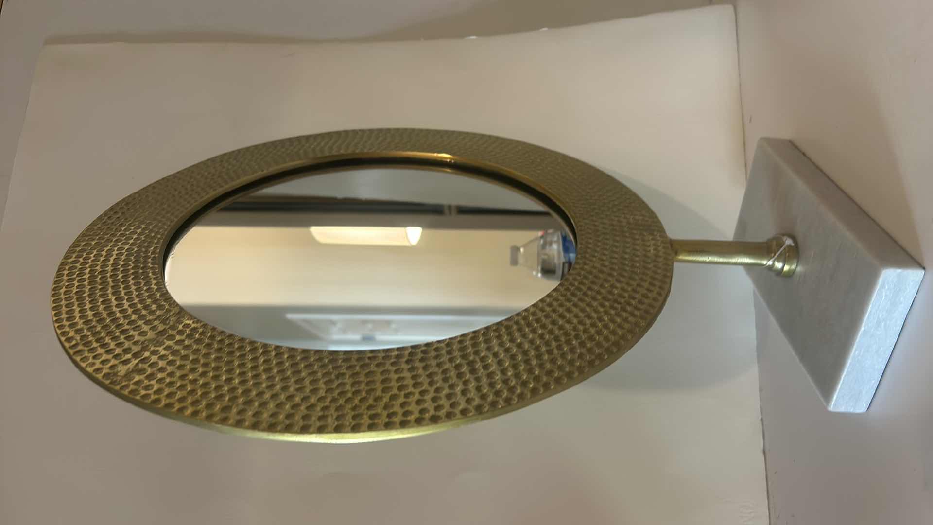 Photo 1 of HAMMERED BRASS FRAMED MIRROR ON MARBLE BASE $50 H20.5”