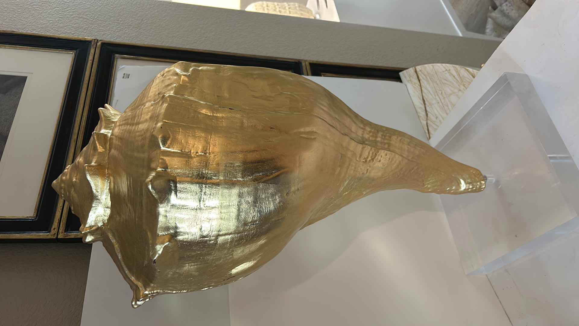 Photo 1 of  LARGE GOLD DESIGNER HEAVY MOUNTED SEASHELL FROM WYNN RESORTS , SCULPTURE ARTWORK H34”