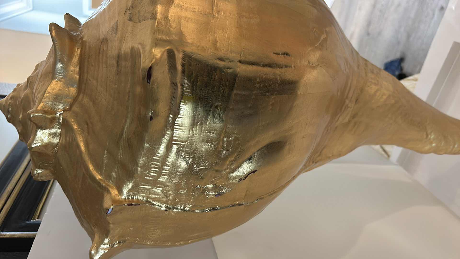 Photo 1 of  LARGE GOLD DESIGNER HEAVY MOUNTED SEASHELL FROM WYNN RESORTS , SCULPTURE ARTWORK H34”