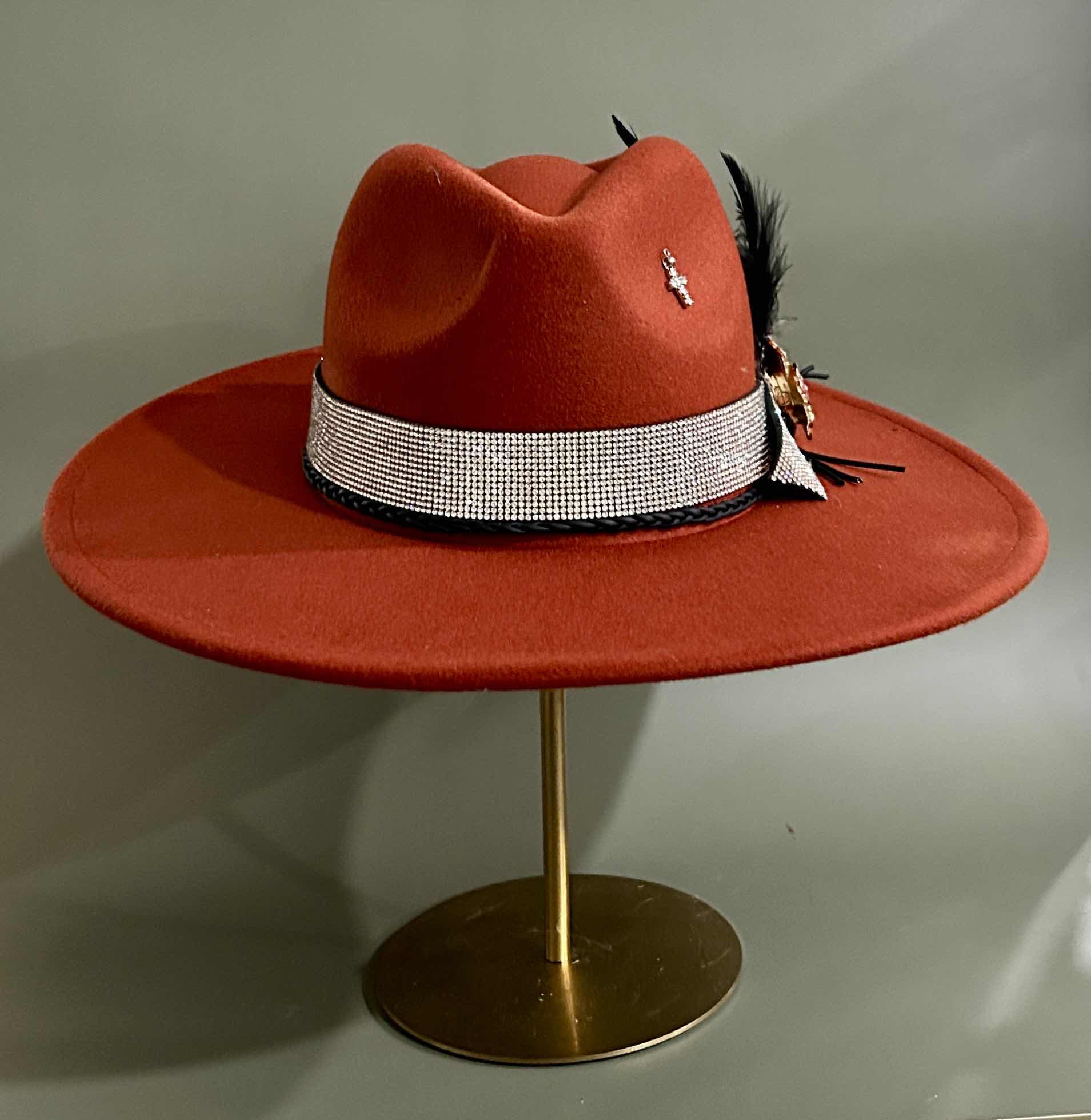 Photo 1 of NEW CUSTOM DESIGNED WOMENS FELT FLAT BRIM FEDORA HAT (ADJUSTABLE)