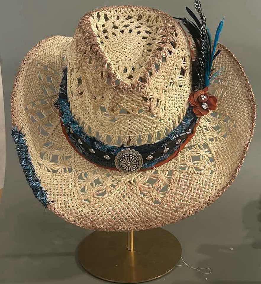Photo 1 of NEW CUSTOM DESIGNED STRAW COWGIRL HAT (ADJUSTABLE)