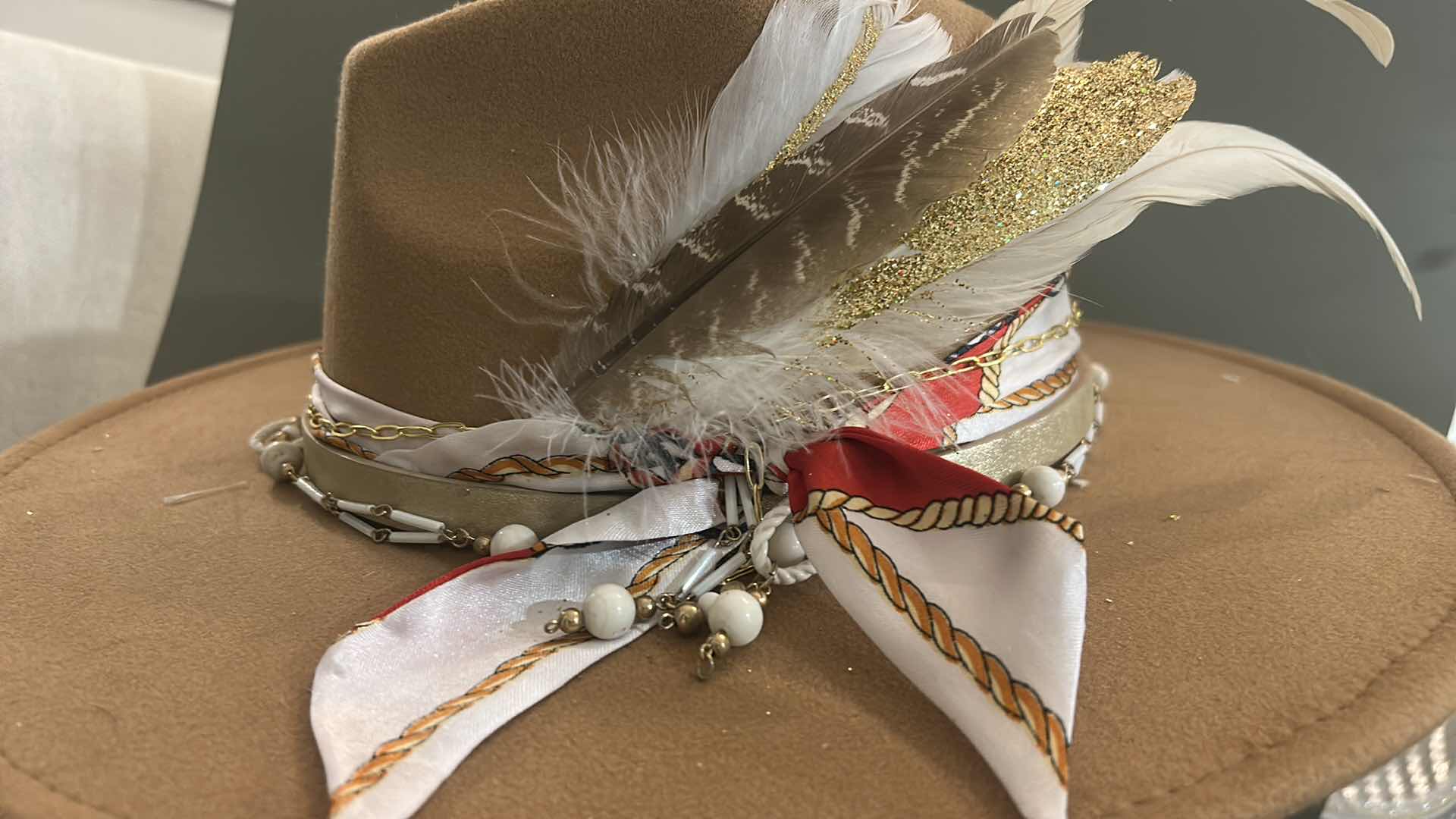 Photo 1 of NEW CUSTOM DESIGNED FELT WIDE BRIMMED FEDORA / COWGIRL HAT (ADJUSTABLE)