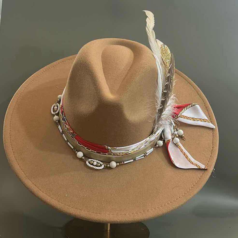 Photo 1 of NEW CUSTOM DESIGNED FELT WIDE BRIMMED FEDORA / COWGIRL HAT (ADJUSTABLE)