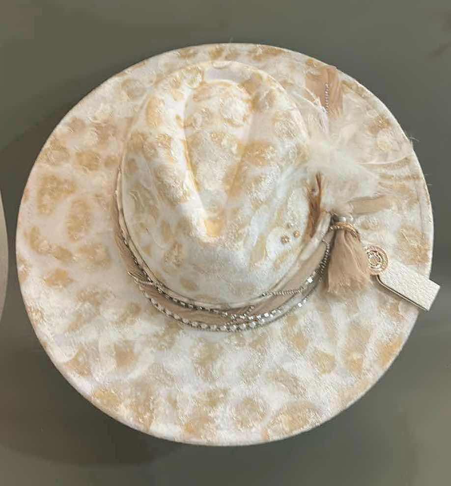 Photo 1 of NEW CUSTOM DESIGNED HAND PAINTED FELT WIDE BRIMMED FEDORA / COWGIRL HAT (ADJUSTABLE)