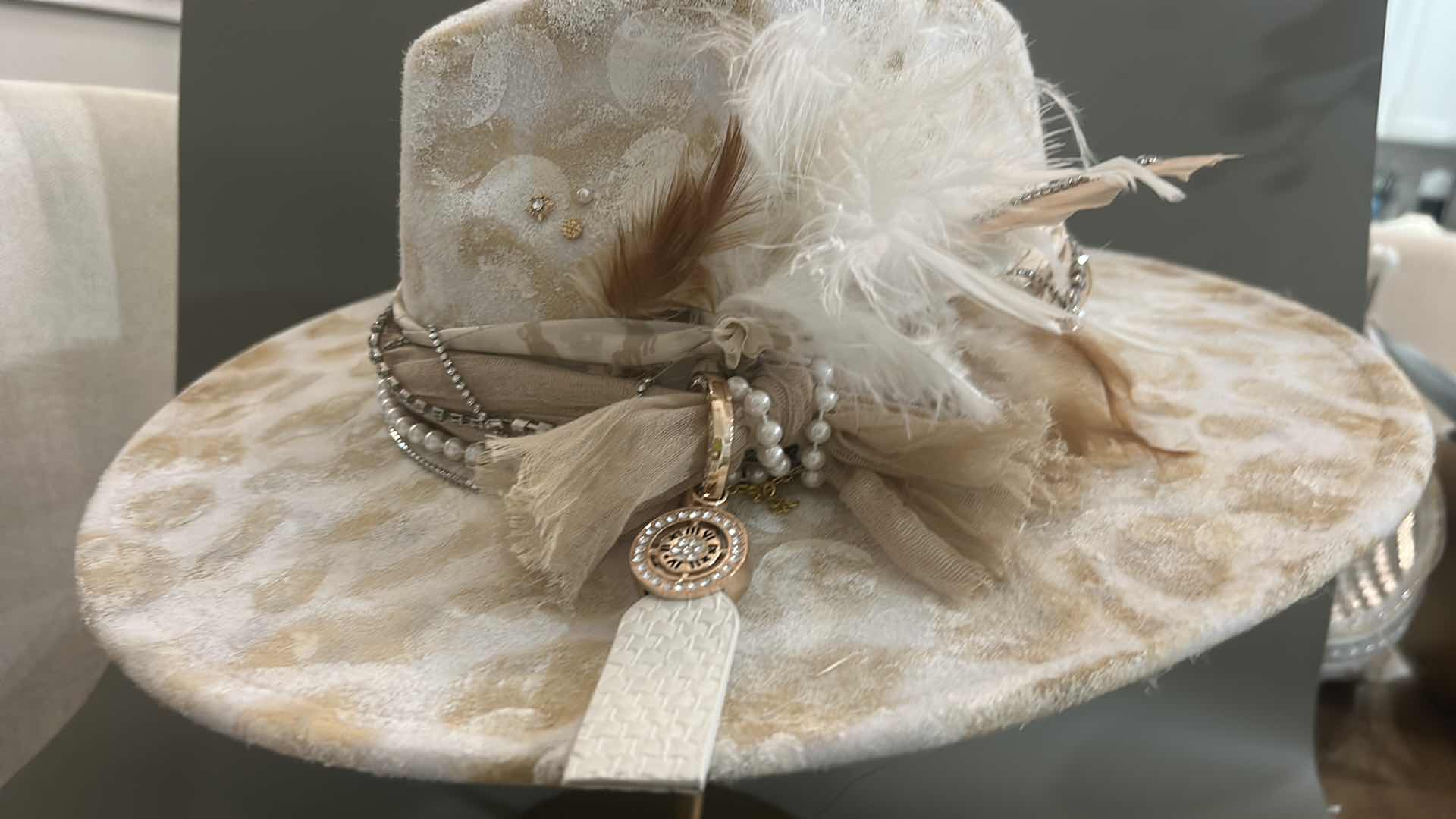 Photo 1 of NEW CUSTOM DESIGNED HAND PAINTED FELT WIDE BRIMMED FEDORA / COWGIRL HAT (ADJUSTABLE)