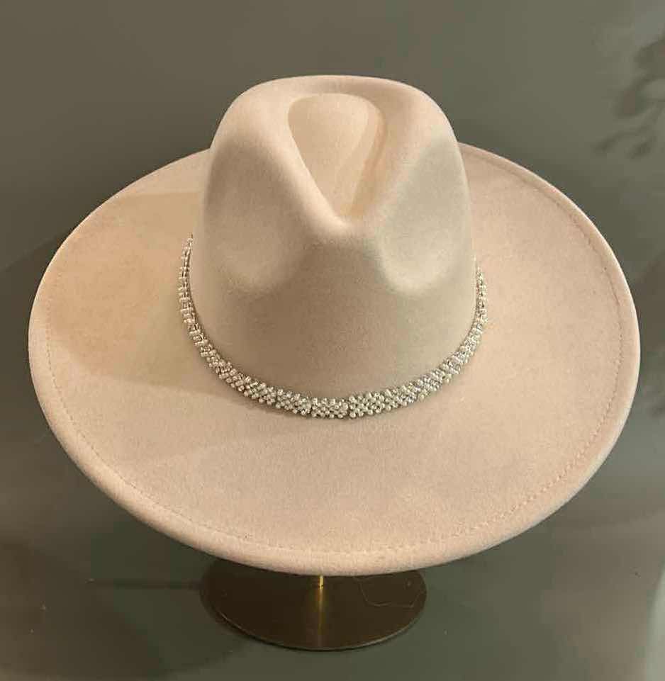 Photo 1 of NEW CUSTOM DESIGNED FELT WIDE BRIMMED FEDORA / COWGIRL HAT (ADJUSTABLE)