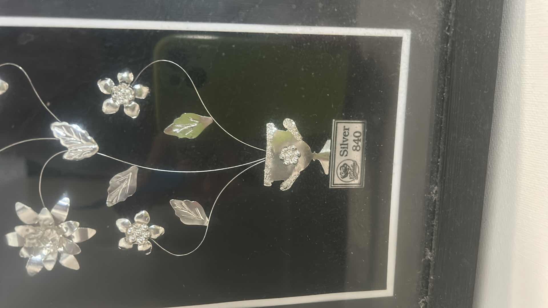 View 3 of BLACK FRAMED SHADOW BOX WITH SILVER 840 FLOWERS 7” x 14 1/4”