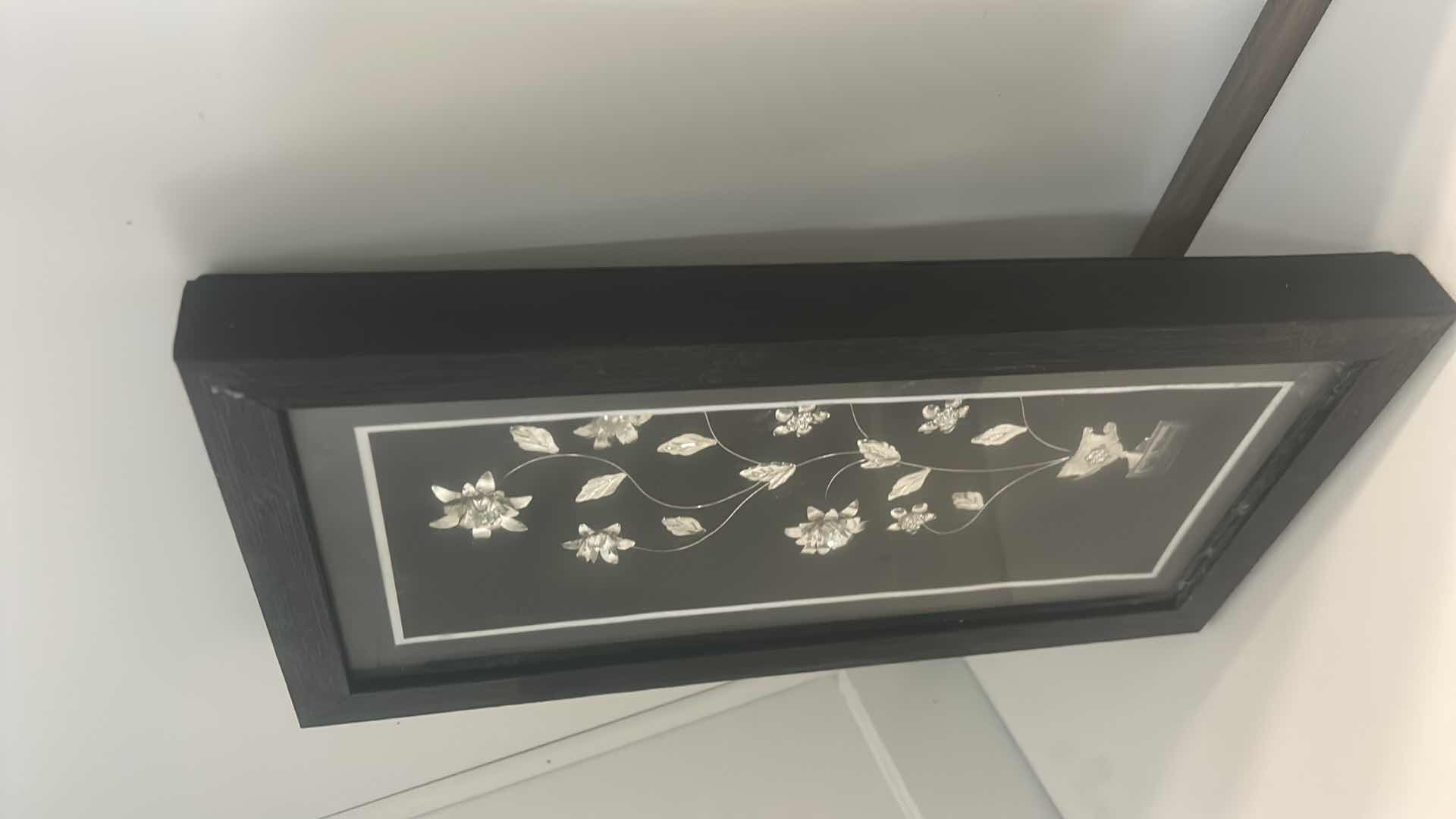 View 2 of BLACK FRAMED SHADOW BOX WITH SILVER 840 FLOWERS 7” x 14 1/4”
