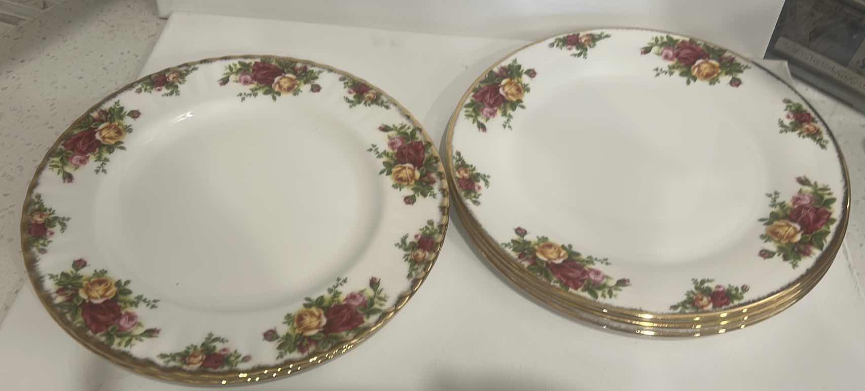 Photo 1 of 6 PIECE BONE CHINA - OLD COUNTRY ROSES ROYAL ALBERT (3 EACH DINNER PLATES, ONE SET SLIGHTLY LARGER WITH SCALLOPED GOLD RIM)
