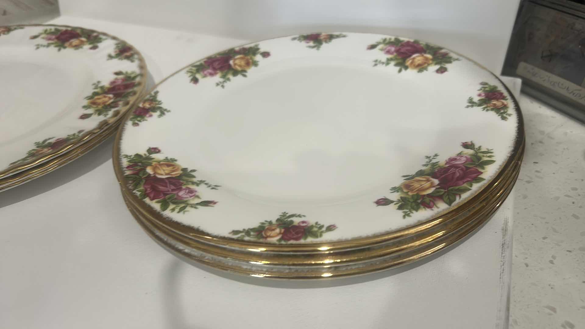 Photo 1 of 6 PIECE BONE CHINA - OLD COUNTRY ROSES ROYAL ALBERT (3 EACH DINNER PLATES, ONE SET SLIGHTLY LARGER WITH SCALLOPED GOLD RIM)