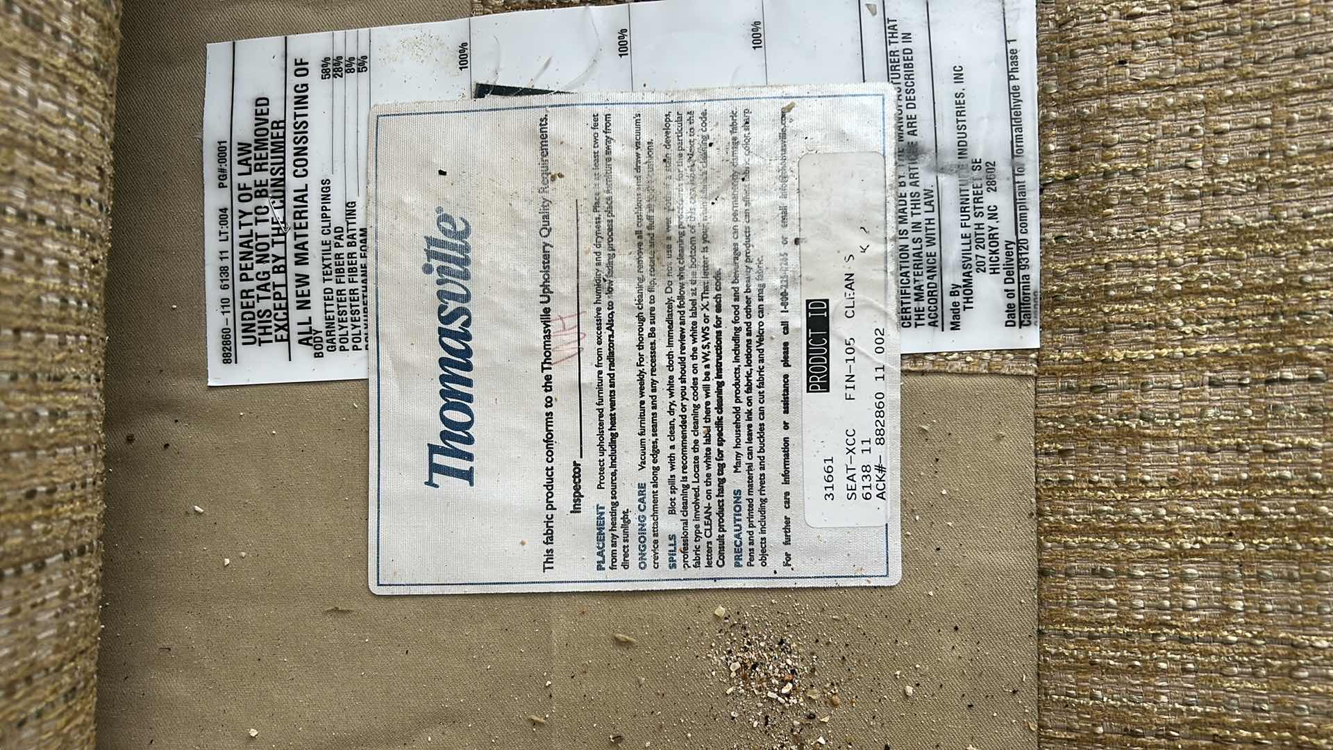 Photo 1 of 7’ THOMASVILLE GOLD FABRIC SOFA WITH WOOD LEGS