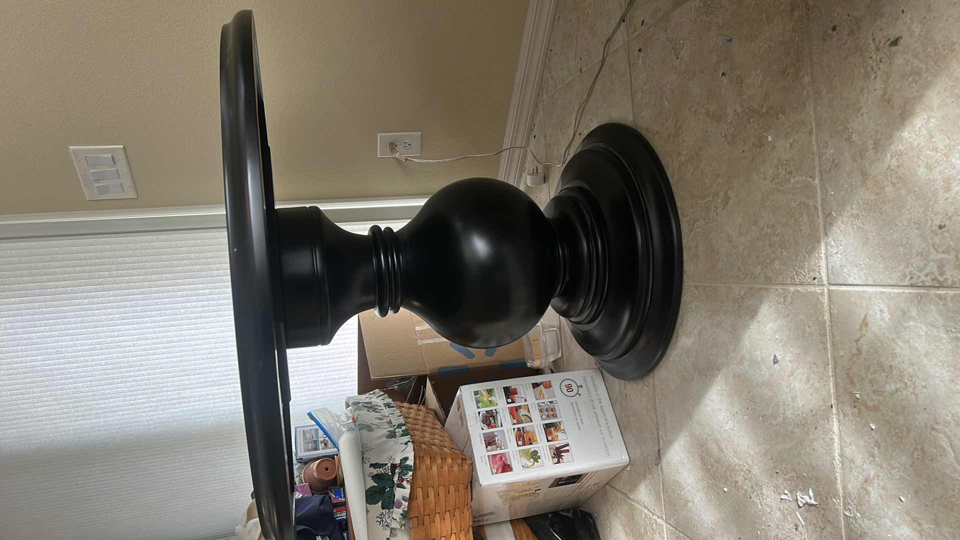 Photo 3 of BLACK PAINTED WOOD PEDESTAL TABLE 39 1/2” x 32”