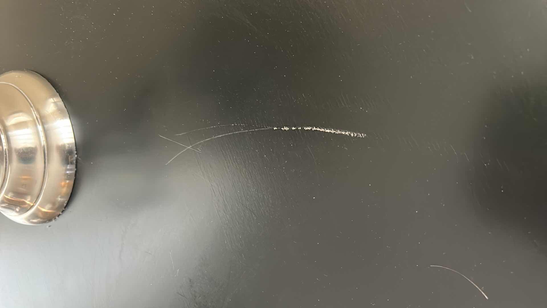 Photo 6 of BLACK PAINTED WOOD PEDESTAL TABLE 39 1/2” x 32”