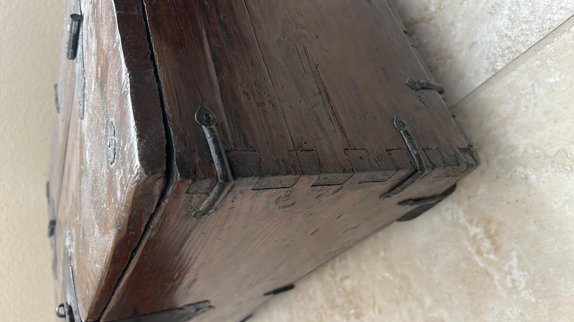 Photo 1 of ANTIQUE KOREAN MONEY CHEST -WOOD BOX/TRUNK WITH FORGED METAL HARDWARE 25” x 12” x 11 1/2”