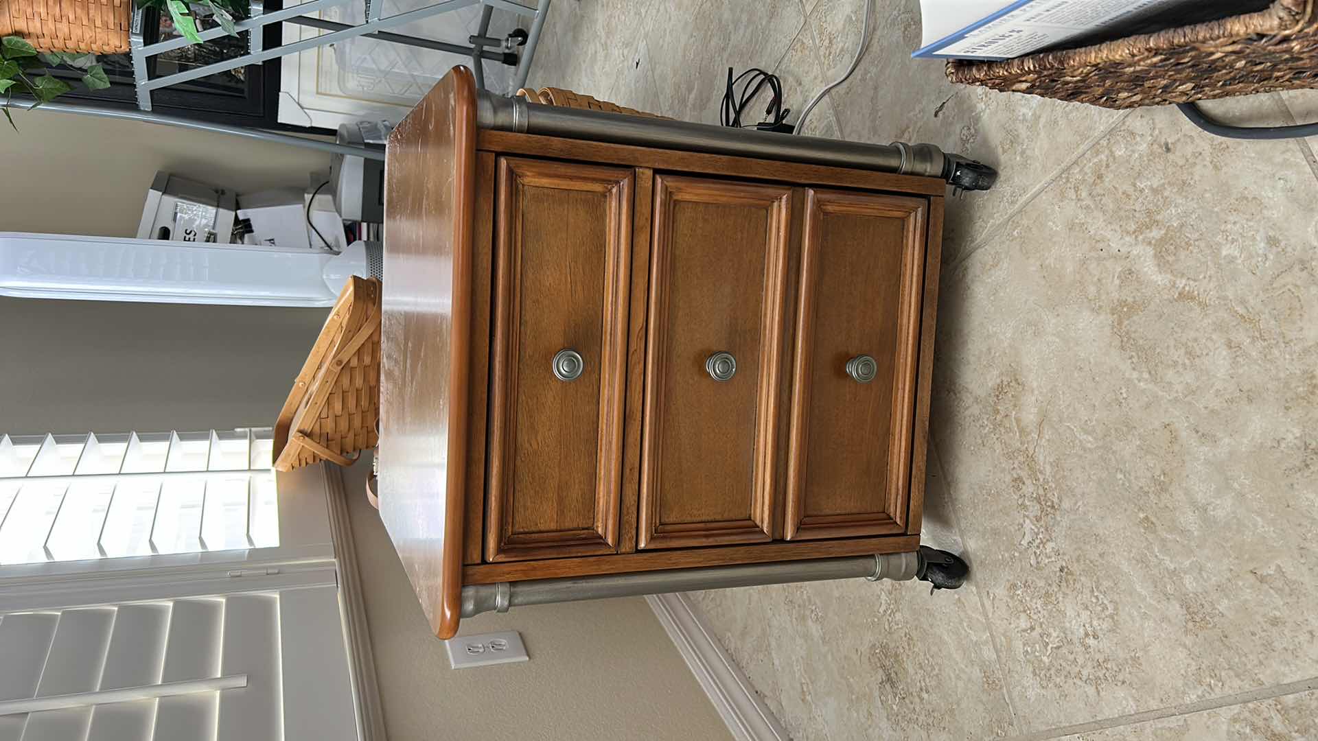 View 2 of 3 DRAWER WOOD AND METAL MOBILE FILE CABINET ON WHEELS 20 1/2” x 21” x 23 1/4”