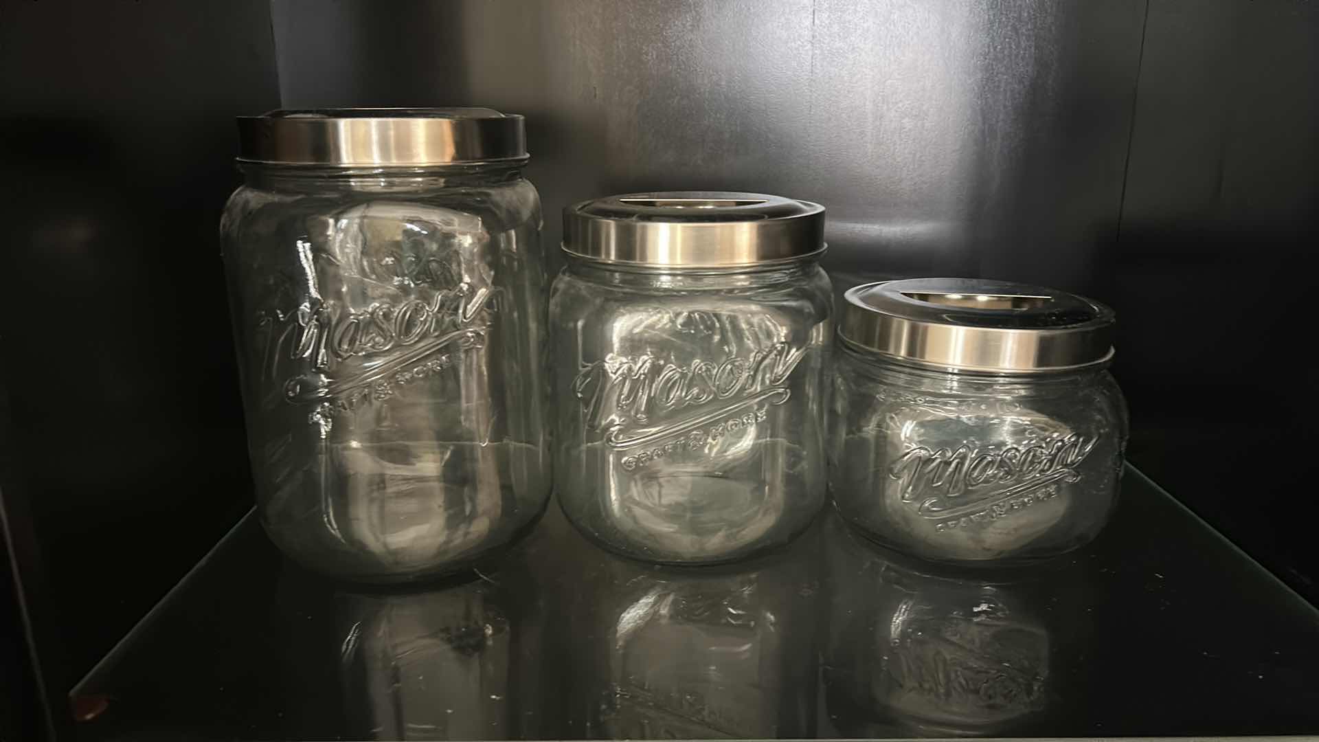 Photo 1 of CANISTER SET- 3 LARGE MASON JARS (LARGEST H9.25”