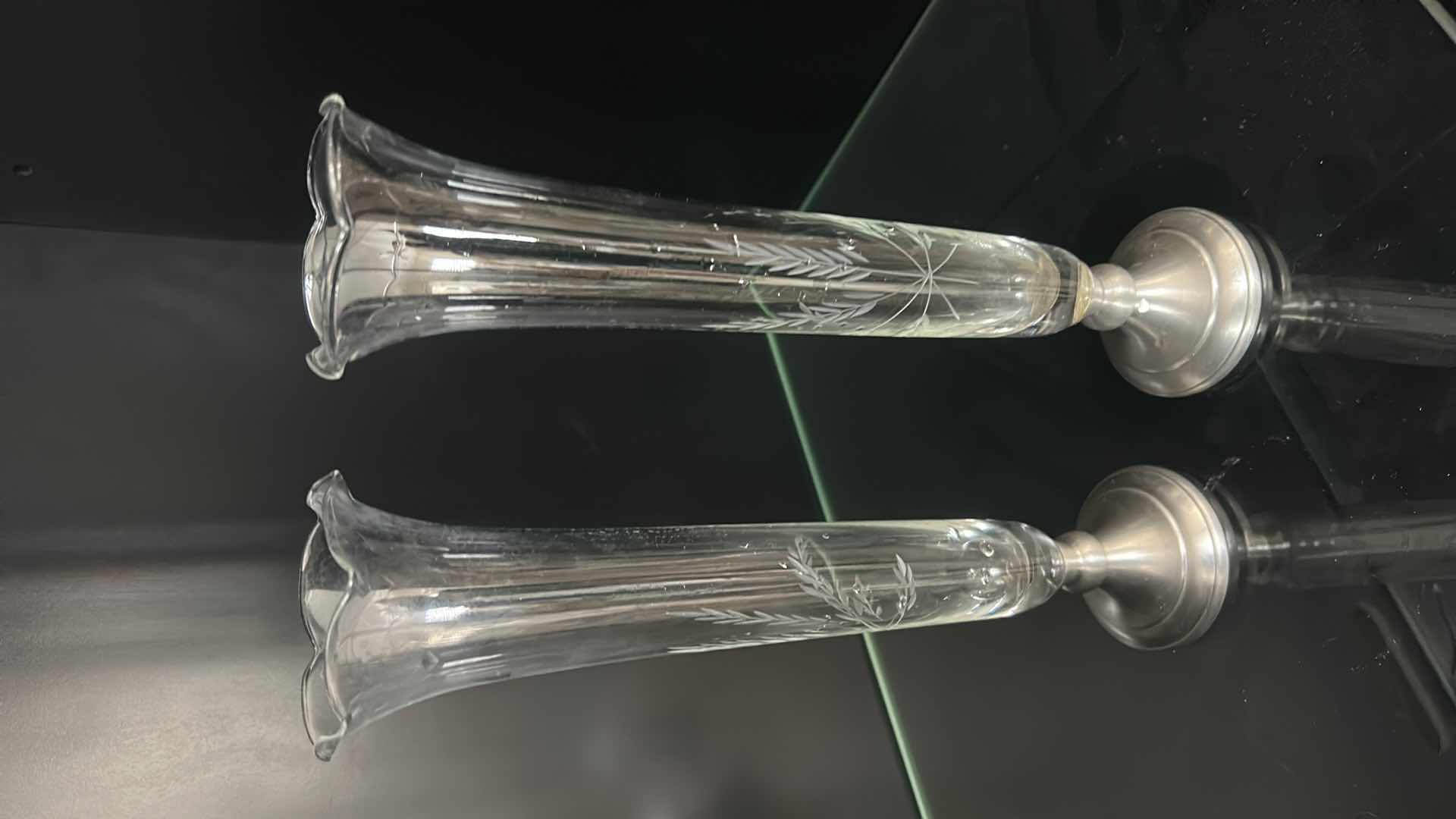 Photo 2 of 2 CRYSTAL VASES WITH SILVER BASE H11”