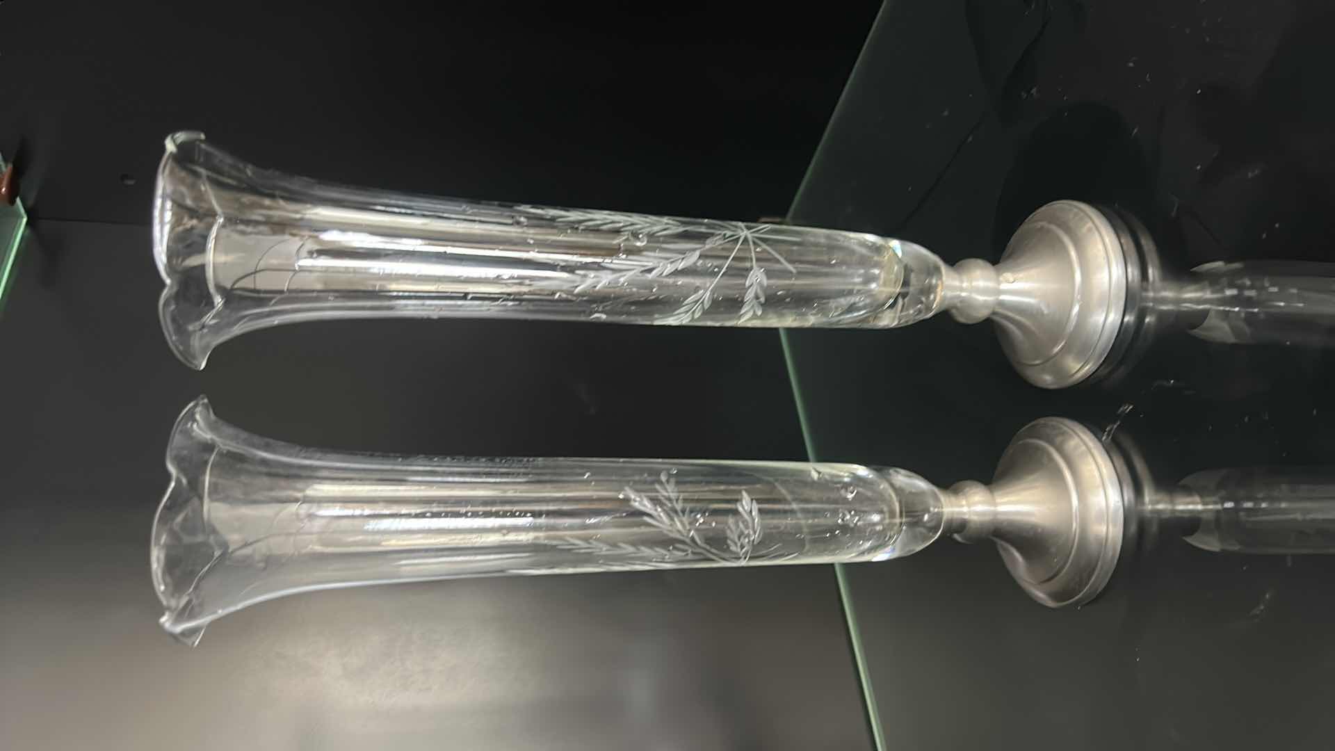 Photo 1 of 2 CRYSTAL VASES WITH SILVER BASE H11”