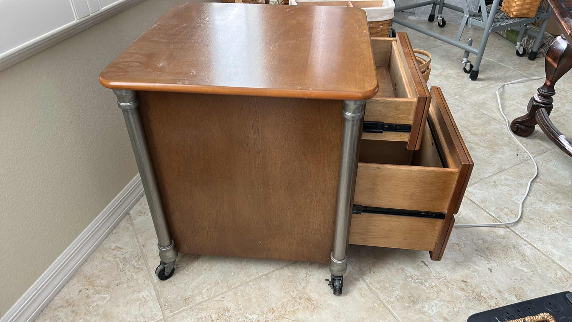 View 5 of 3 DRAWER WOOD AND METAL MOBILE FILE CABINET ON WHEELS 20 1/2” x 21” x 23 1/4”