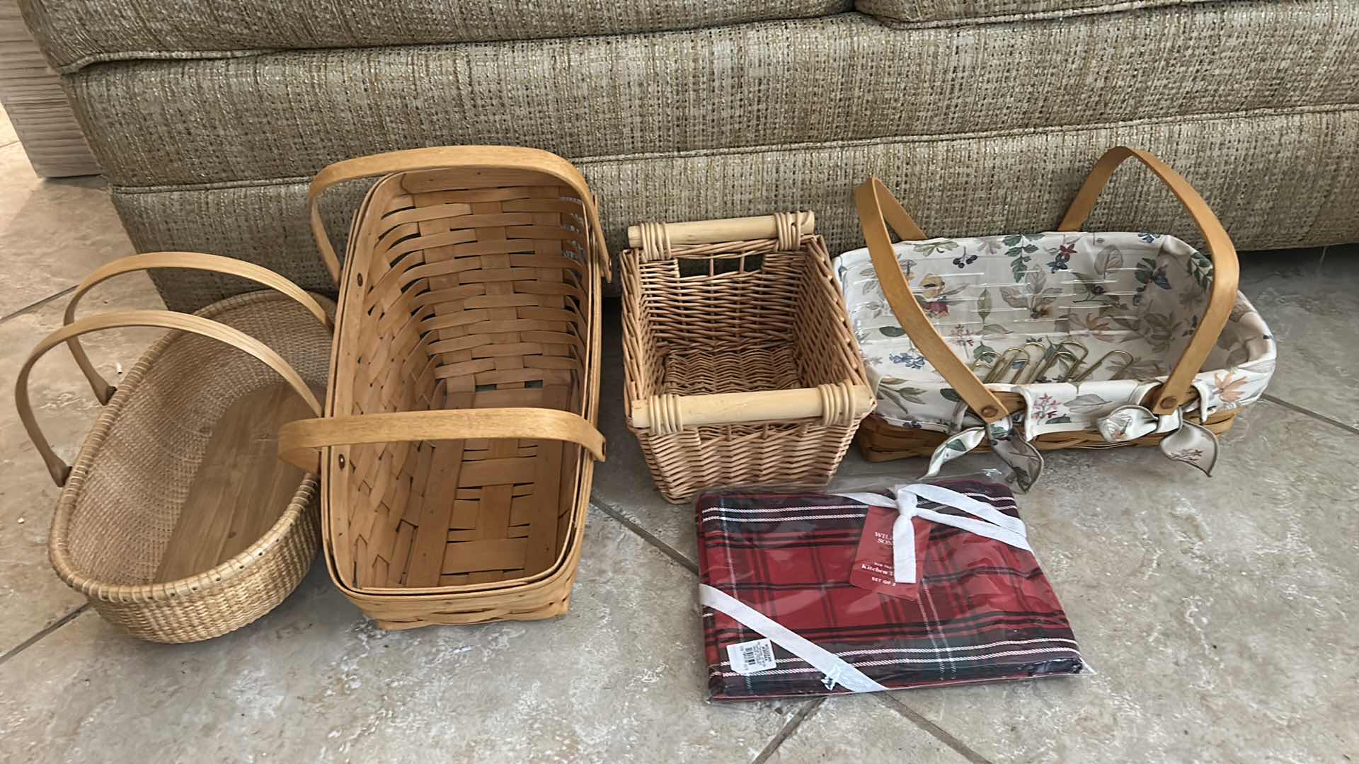 Photo 1 of 4 WOVEN BASKETS (2 LONGABERGER) AND  NEW WILLIAMS SONOMA KITCHEN TOWELS