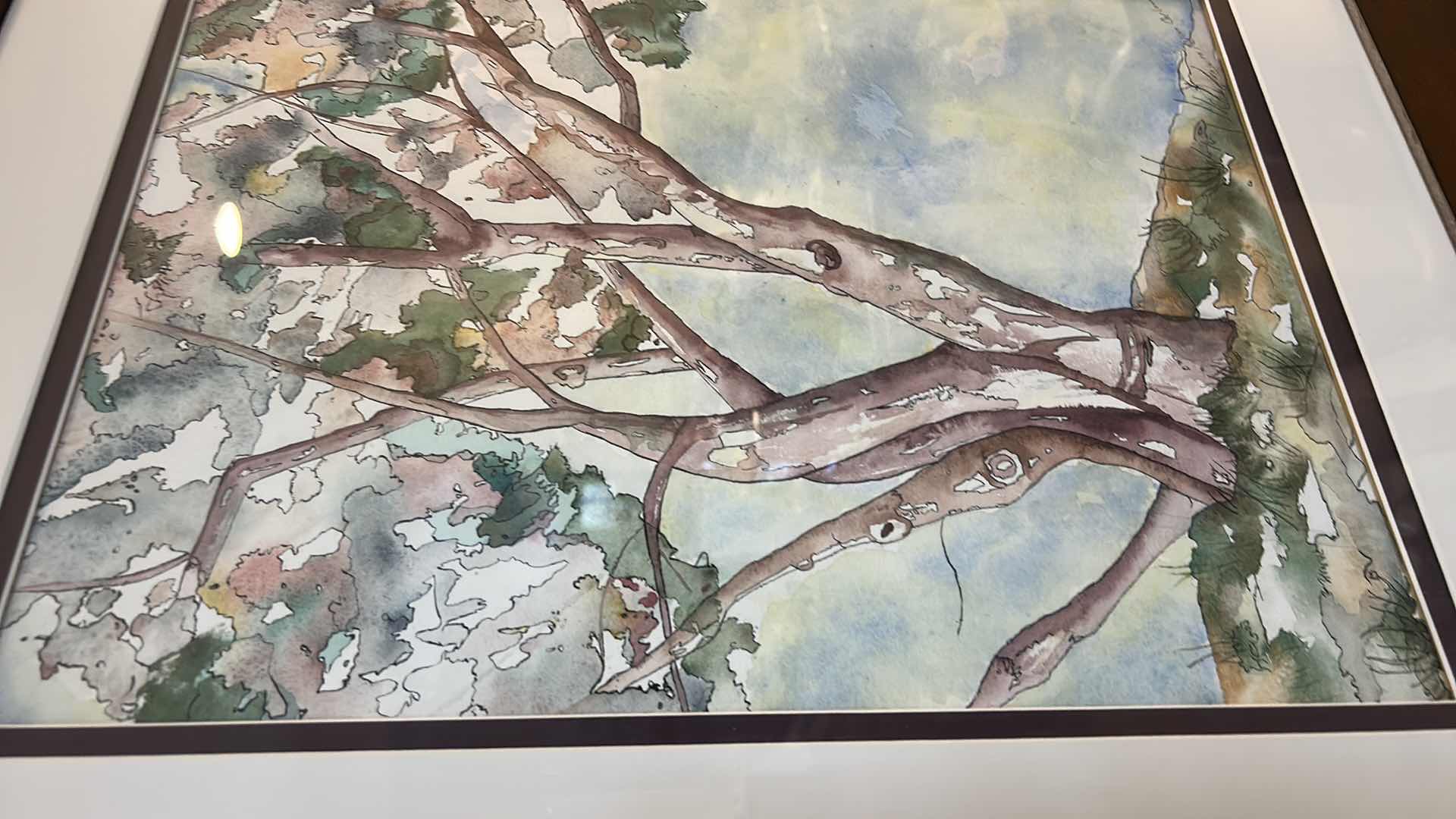 Photo 3 of DARK WOOD FRAMED, TREE SIGNED WATERCOLOR ARTWORK 25 1/4” x 29 1/4”