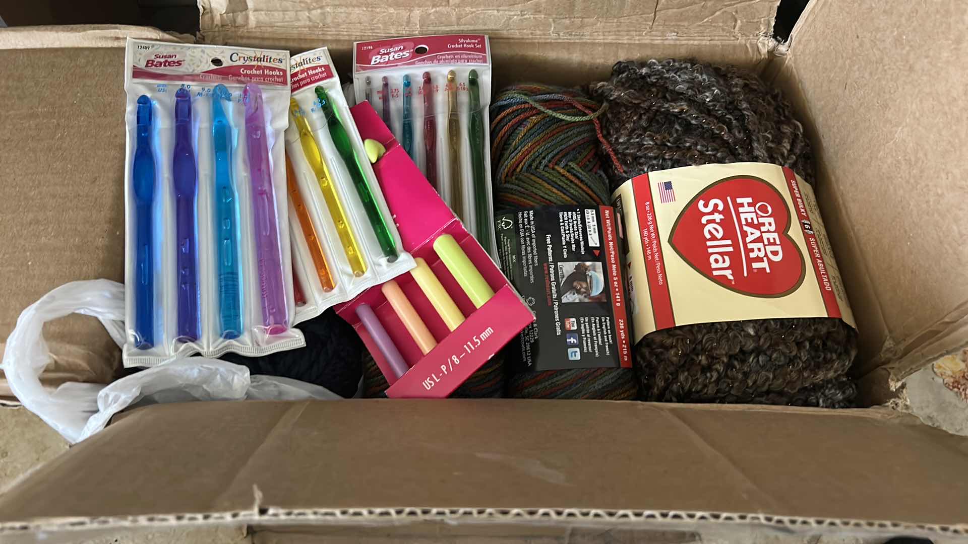 Photo 1 of BOX OF YARN AND CROCHET NEEDLES