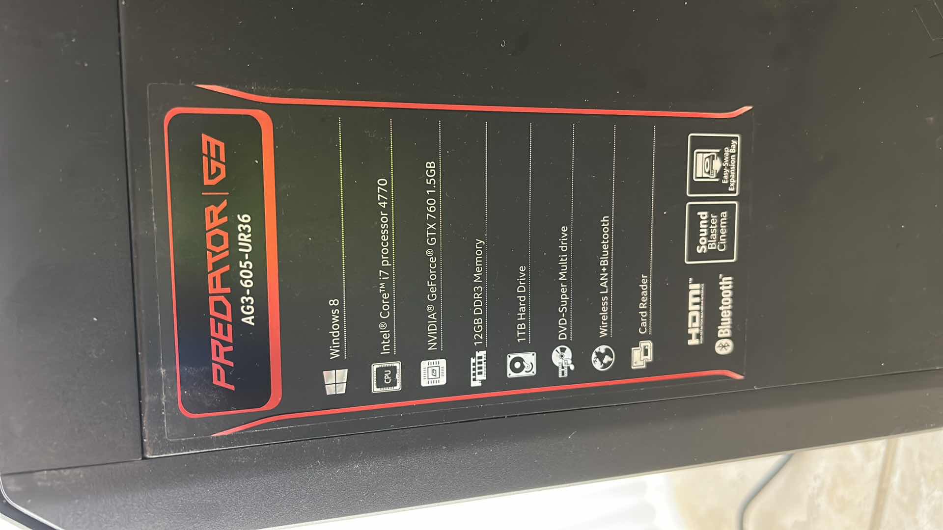 Photo 4 of ACER PREDATOR COMPUTER